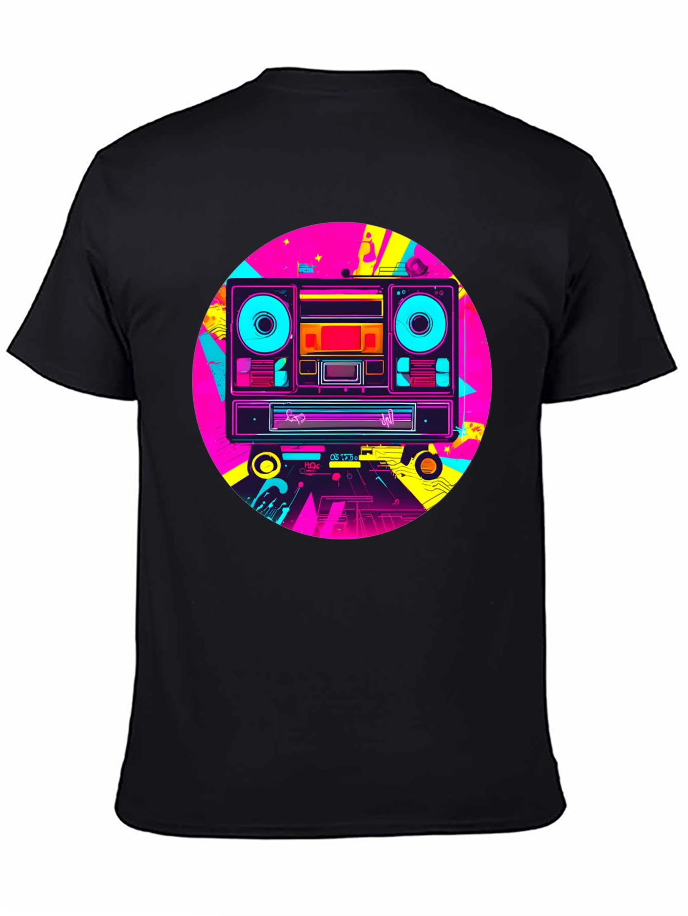Retro Boombox Graphic T-Shirt - Black