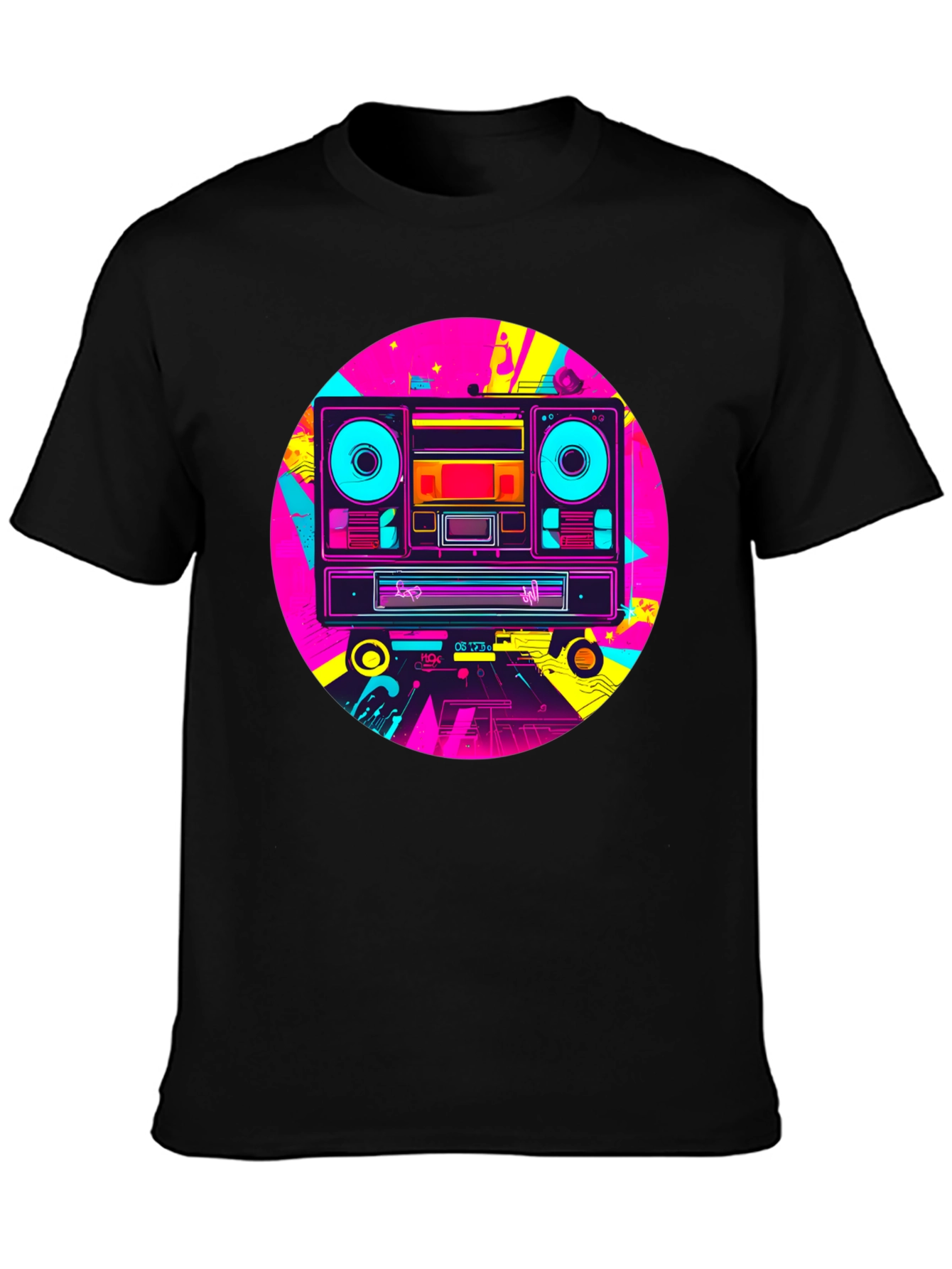 Retro Boombox Graphic T-Shirt - Black