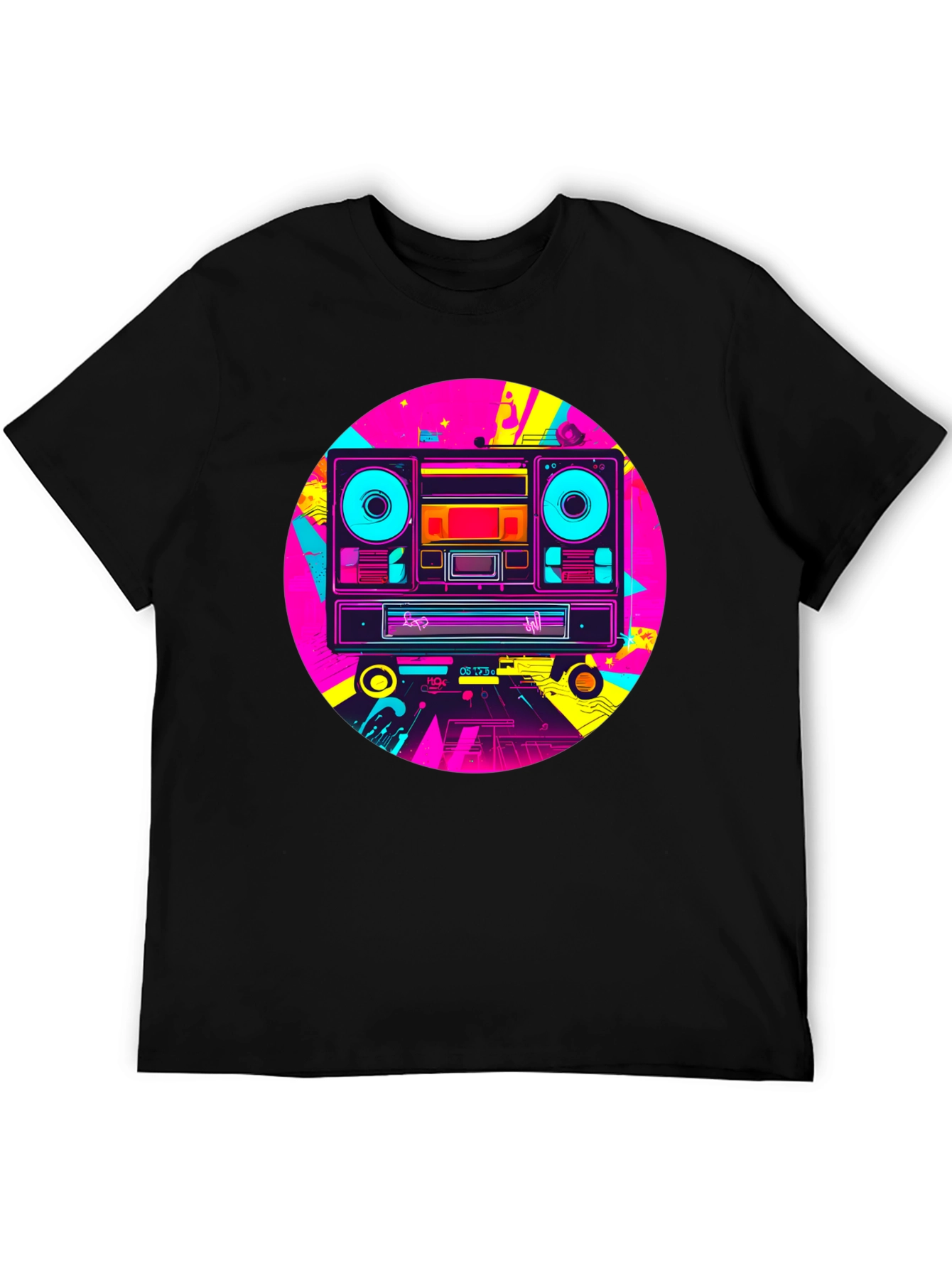 Retro Boombox Graphic T-Shirt - Black