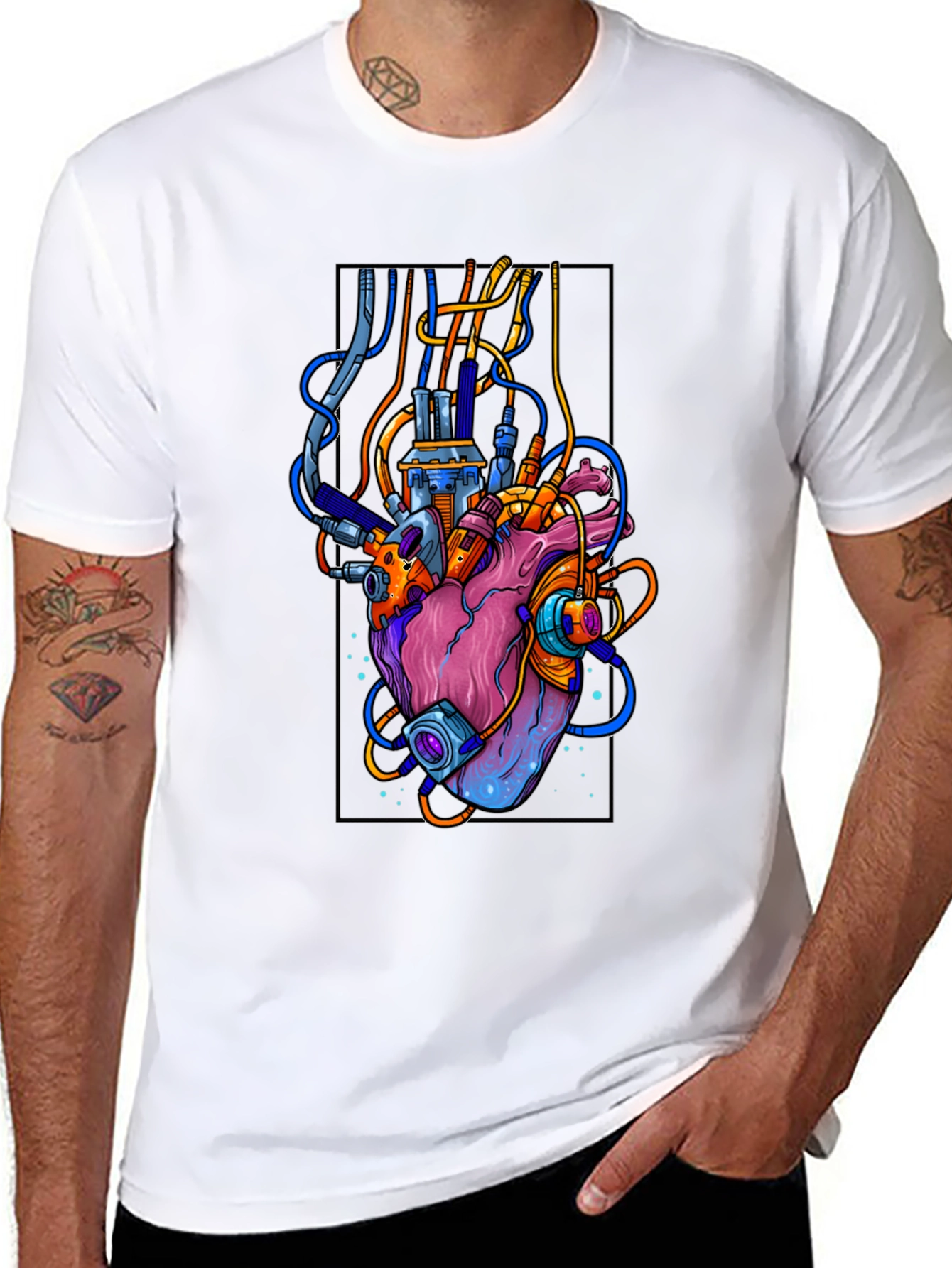 Cyberpunk Heart Graphic Black T-Shirt