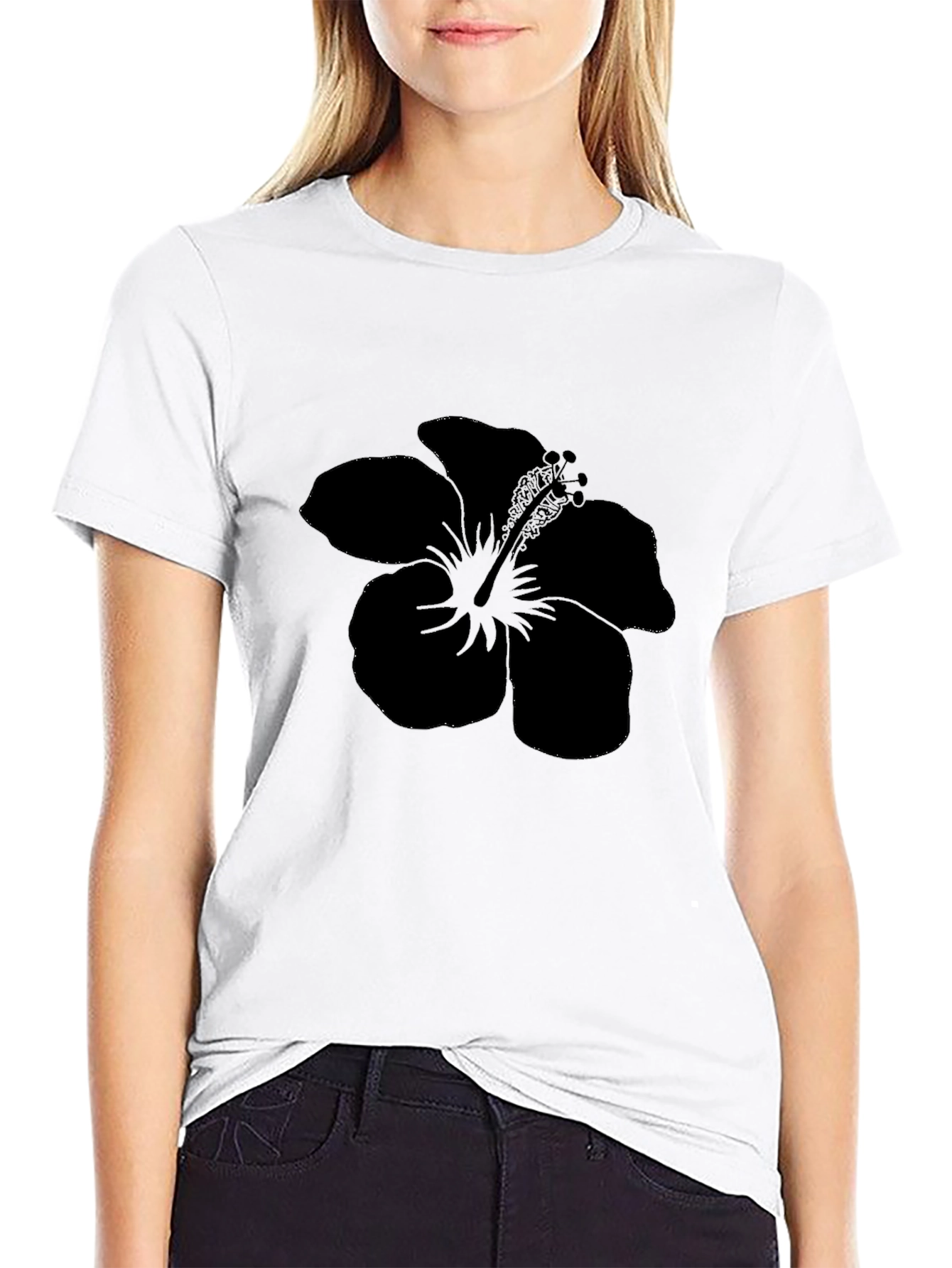 Black Hibiscus Flower Graphic Tee