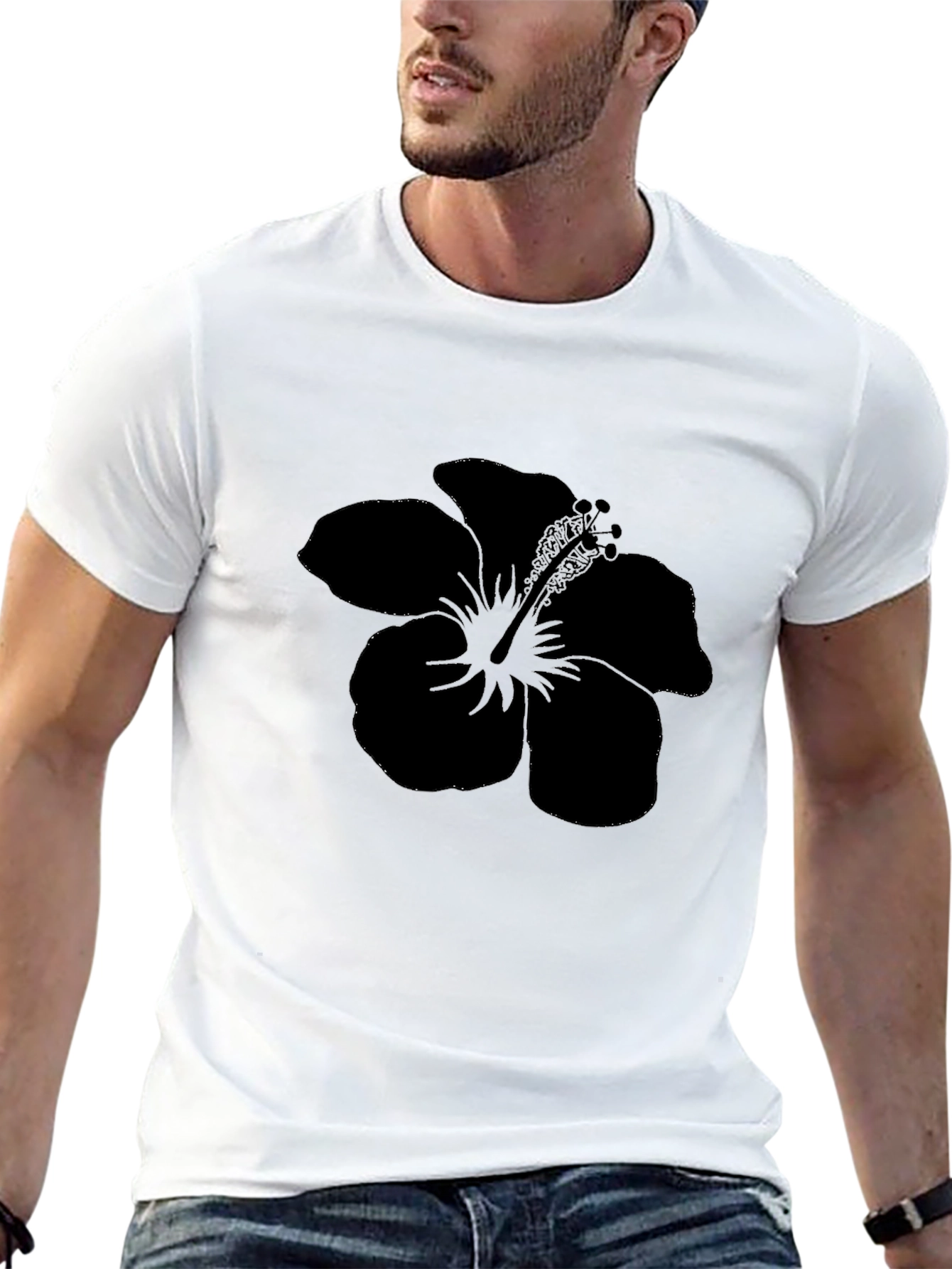 Black Hibiscus Flower Graphic Tee