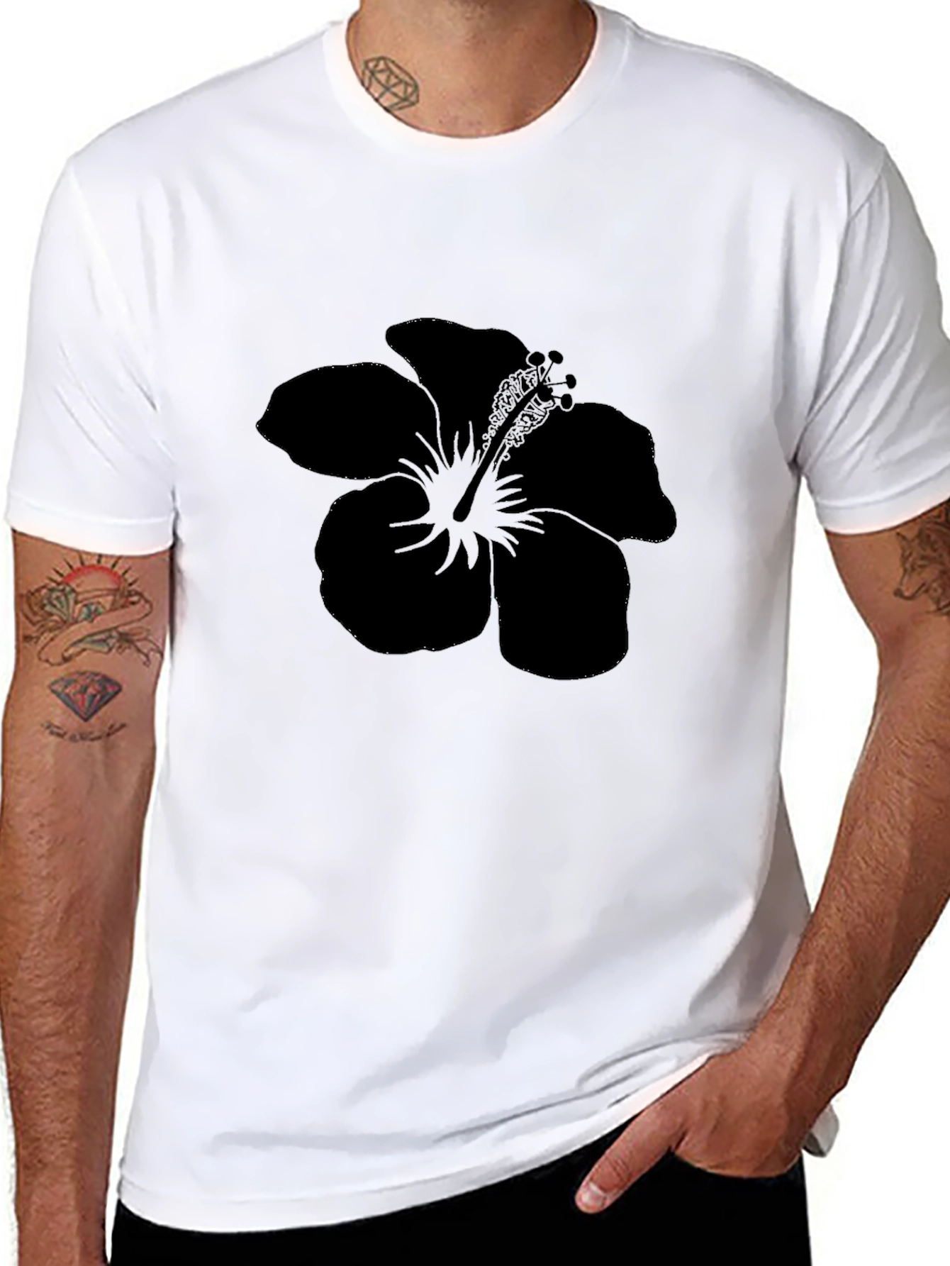 Black Hibiscus Flower Graphic Tee