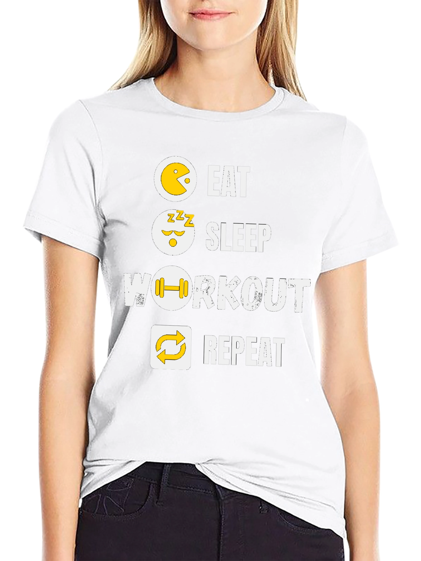 Eat Sleep Workout Repeat Black Graphic Tee