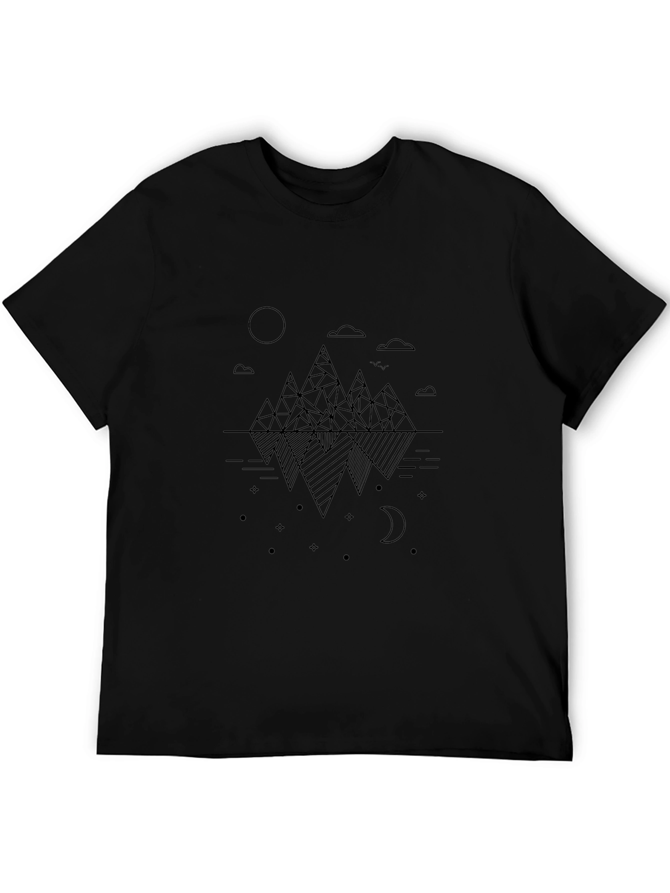 Geometric Mountain Reflection Black Tee