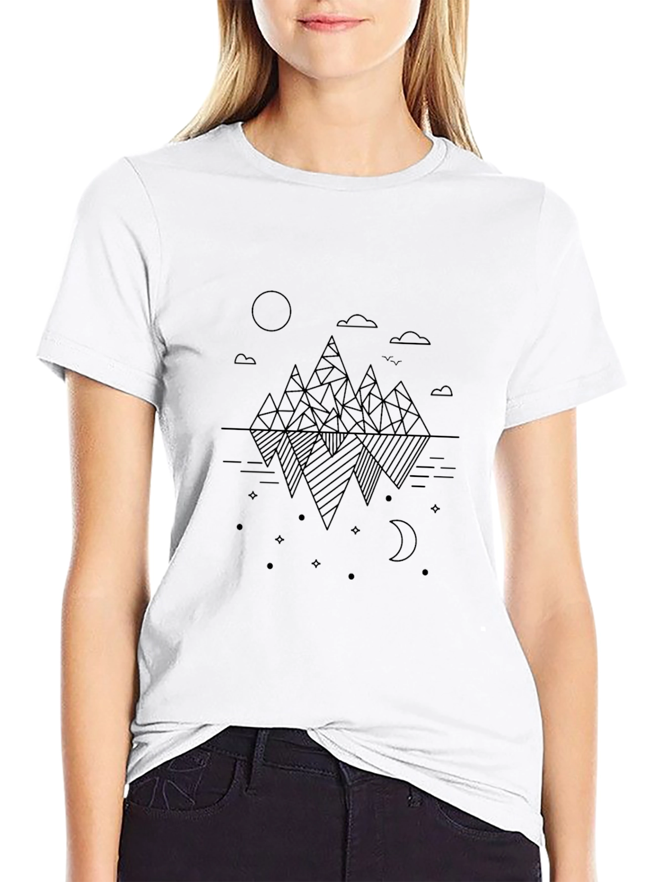 Geometric Mountain Reflection Black Tee