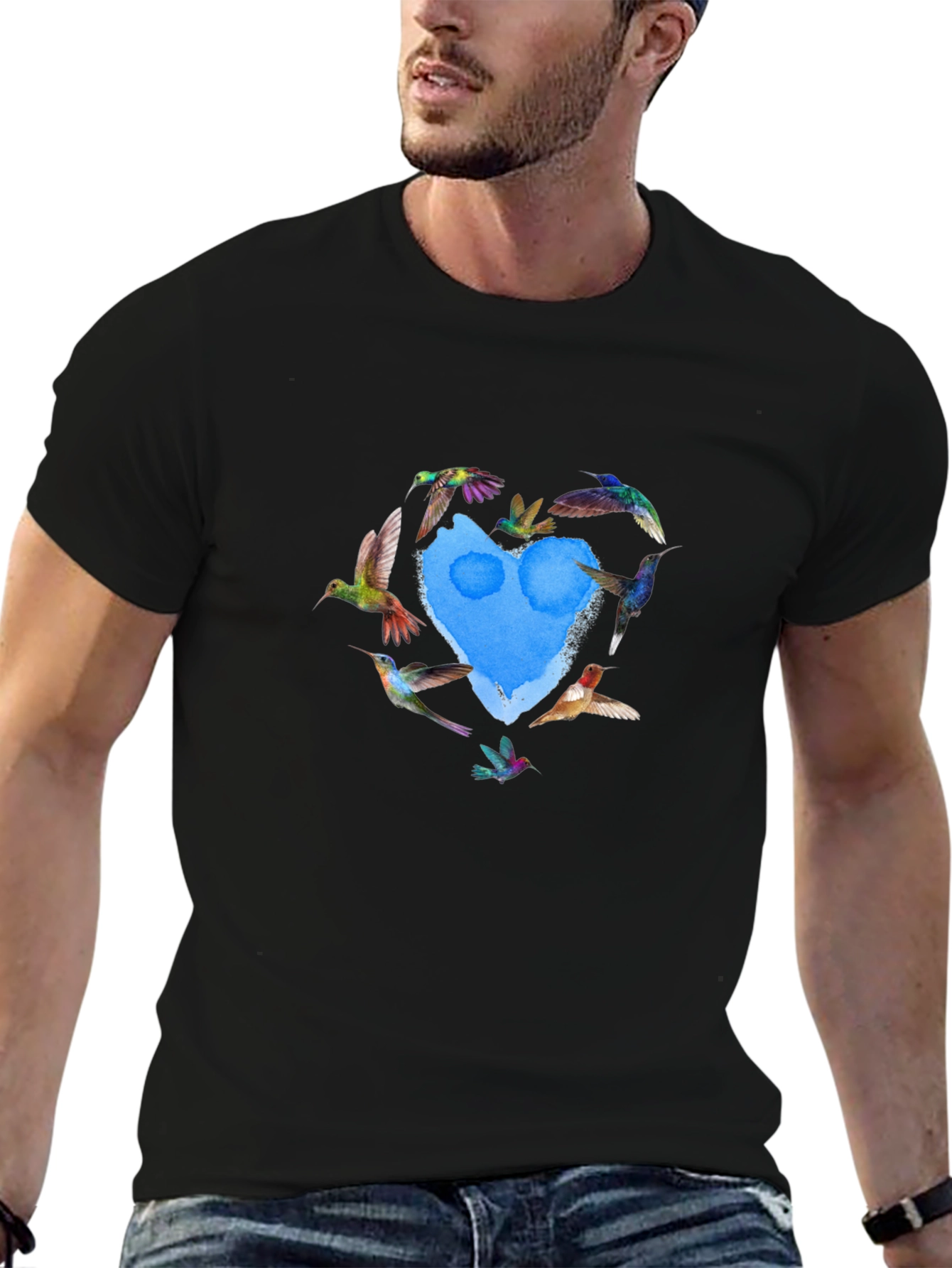 Hummingbird Heart Graphic Tee - Black