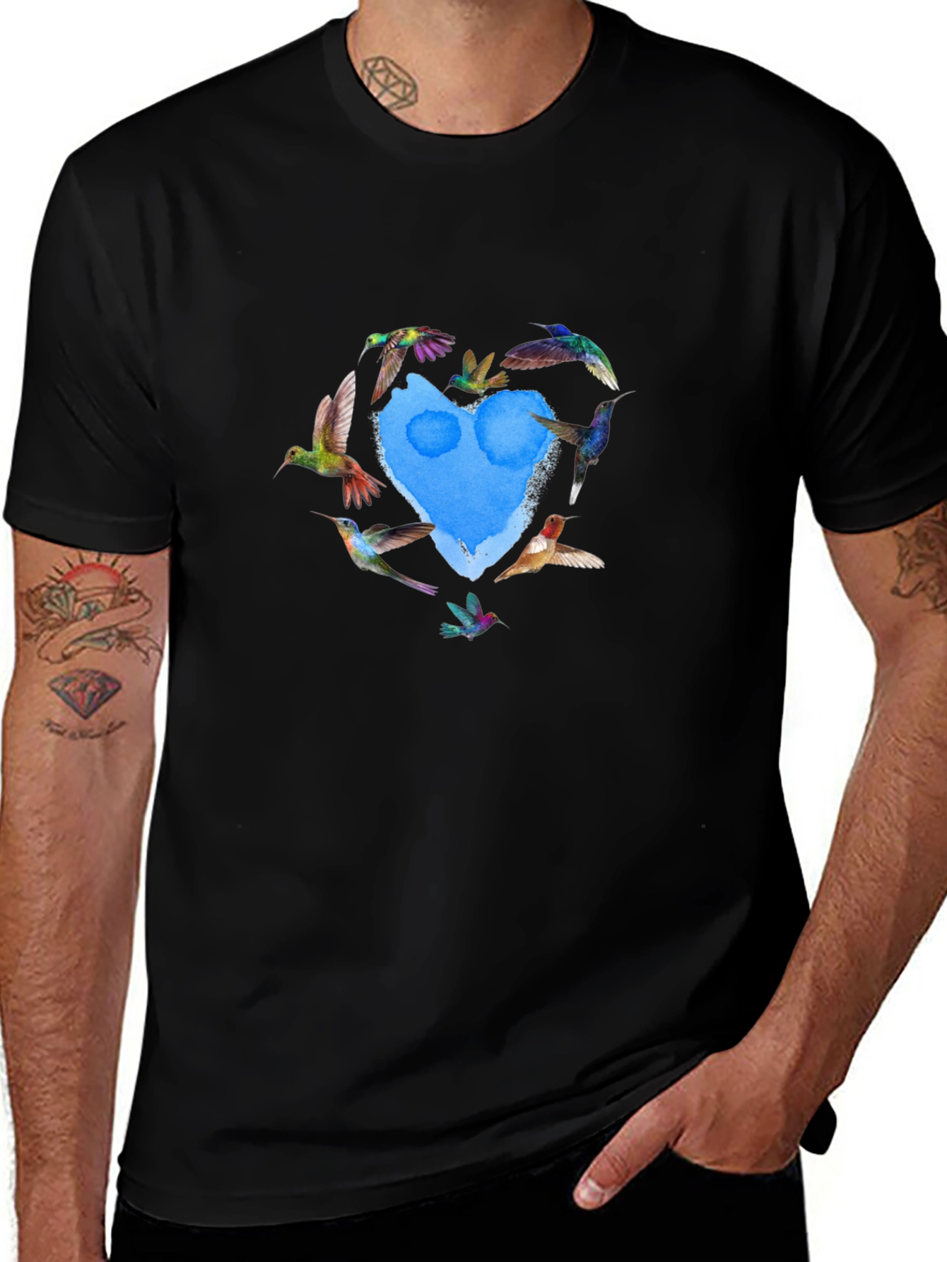 Hummingbird Heart Graphic Tee - Black