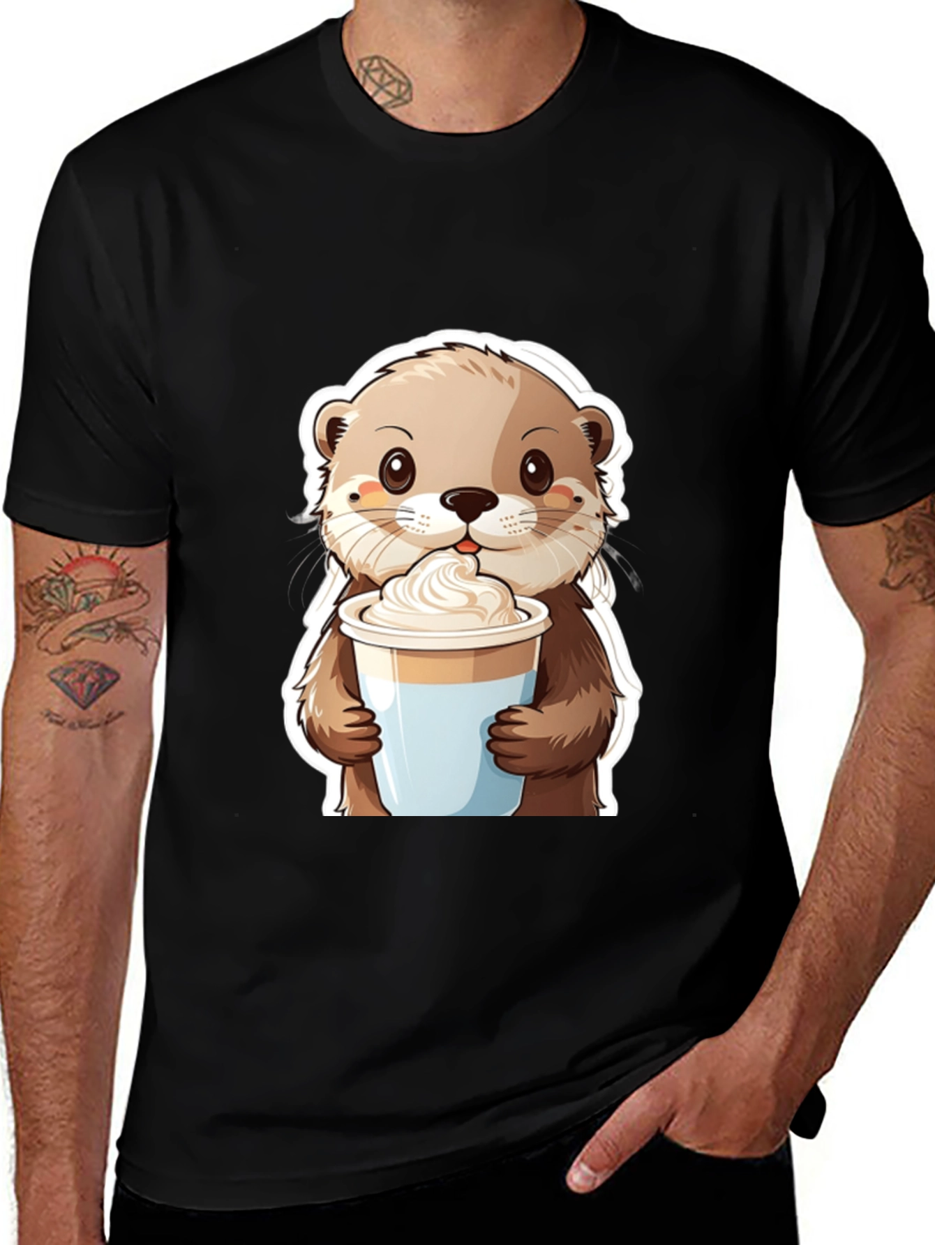 Cute Otter Coffee Graphic T-Shirt