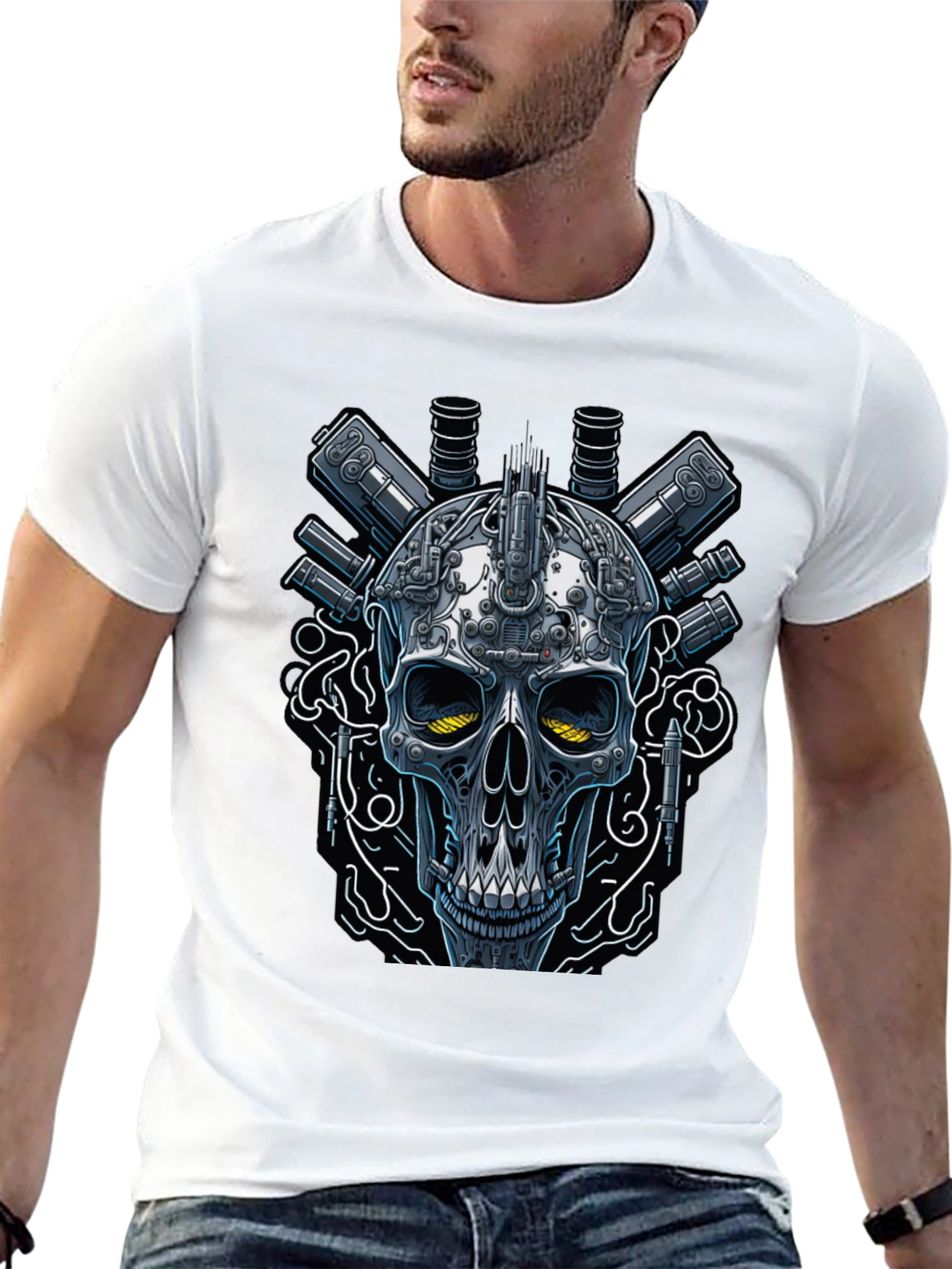 Cyberpunk Skull Graphic T-Shirt - Edgy Streetwear