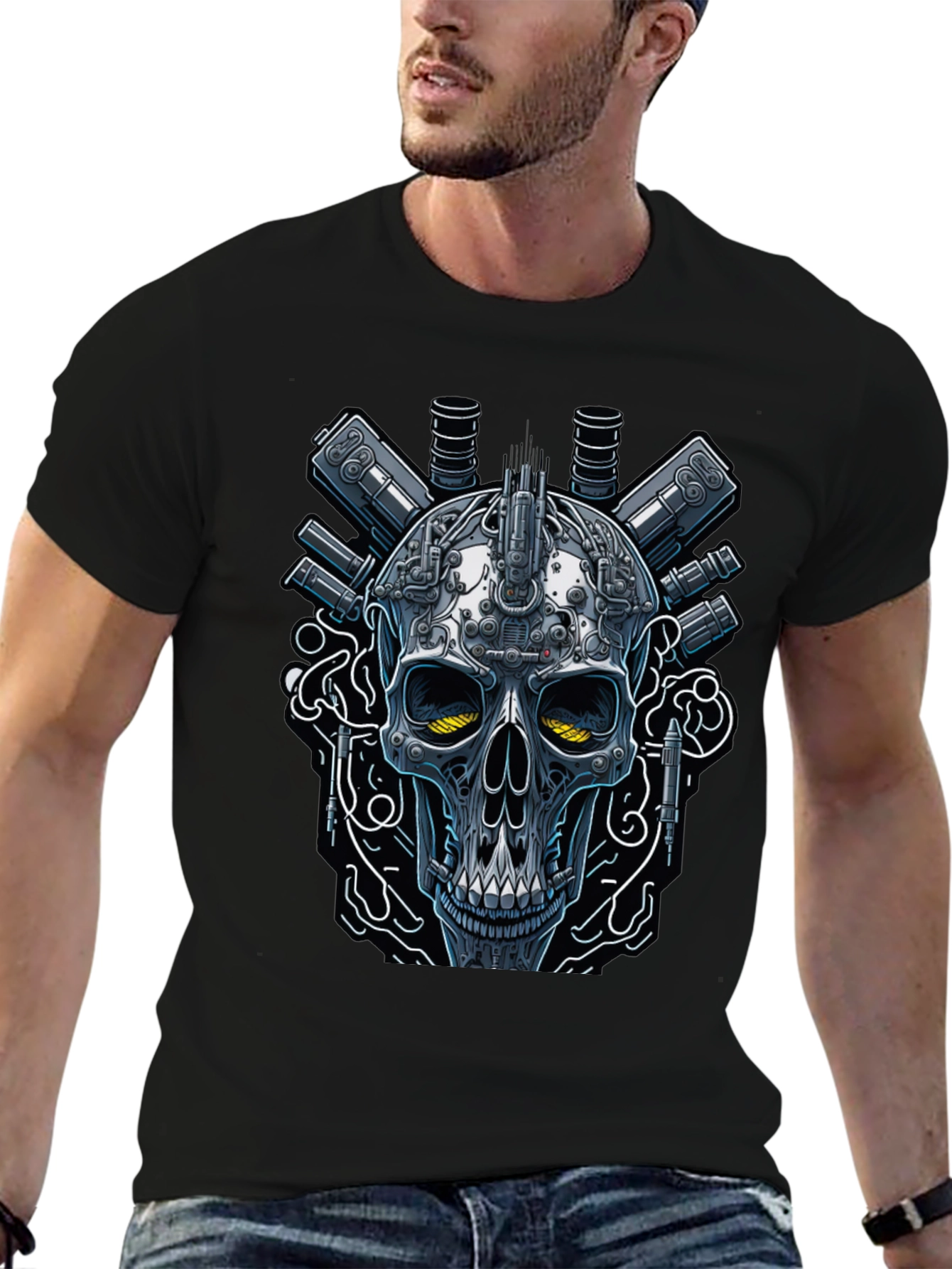 Cyberpunk Skull Graphic T-Shirt - Edgy Streetwear