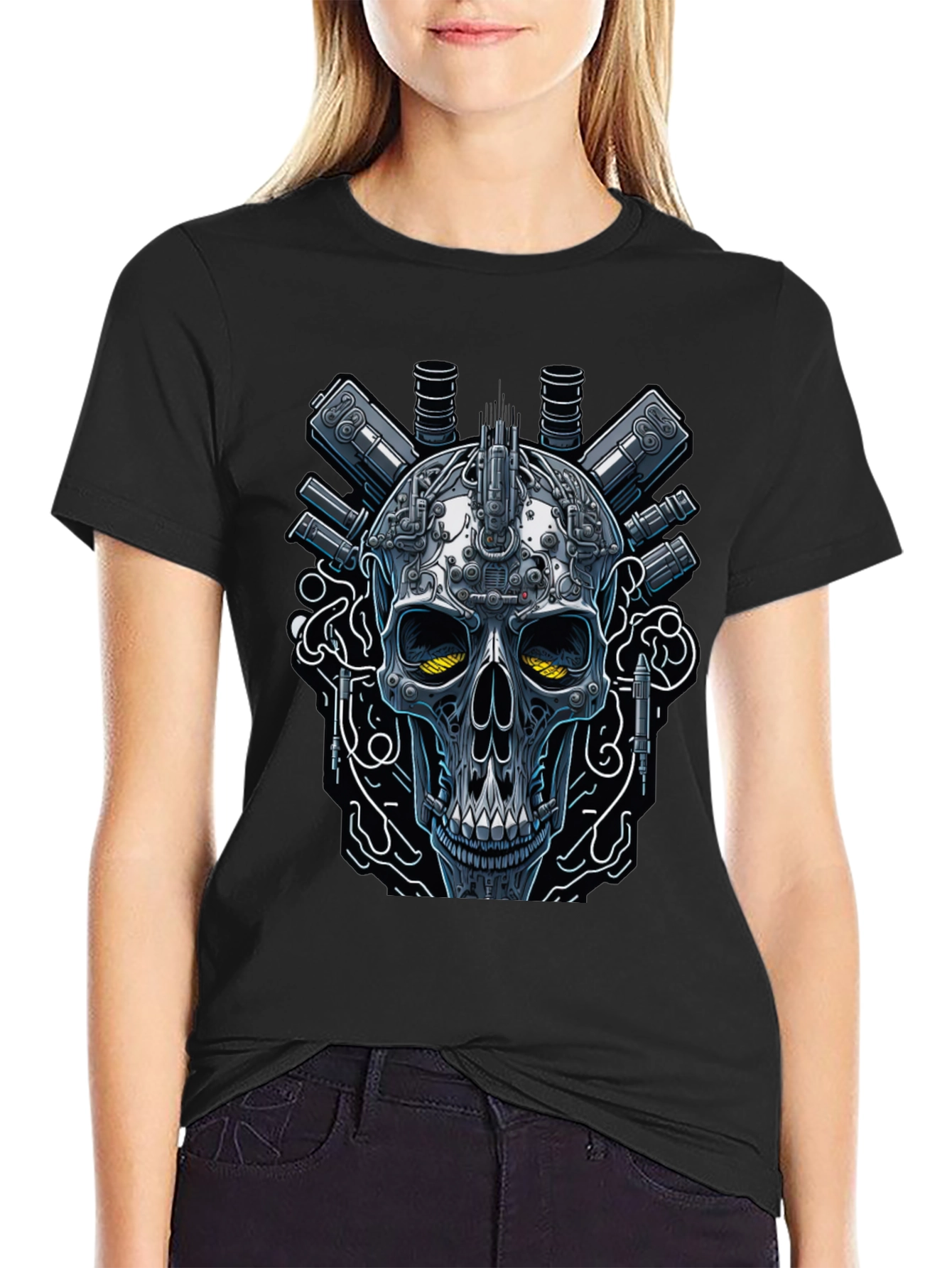 Cyberpunk Skull Graphic T-Shirt - Edgy Streetwear