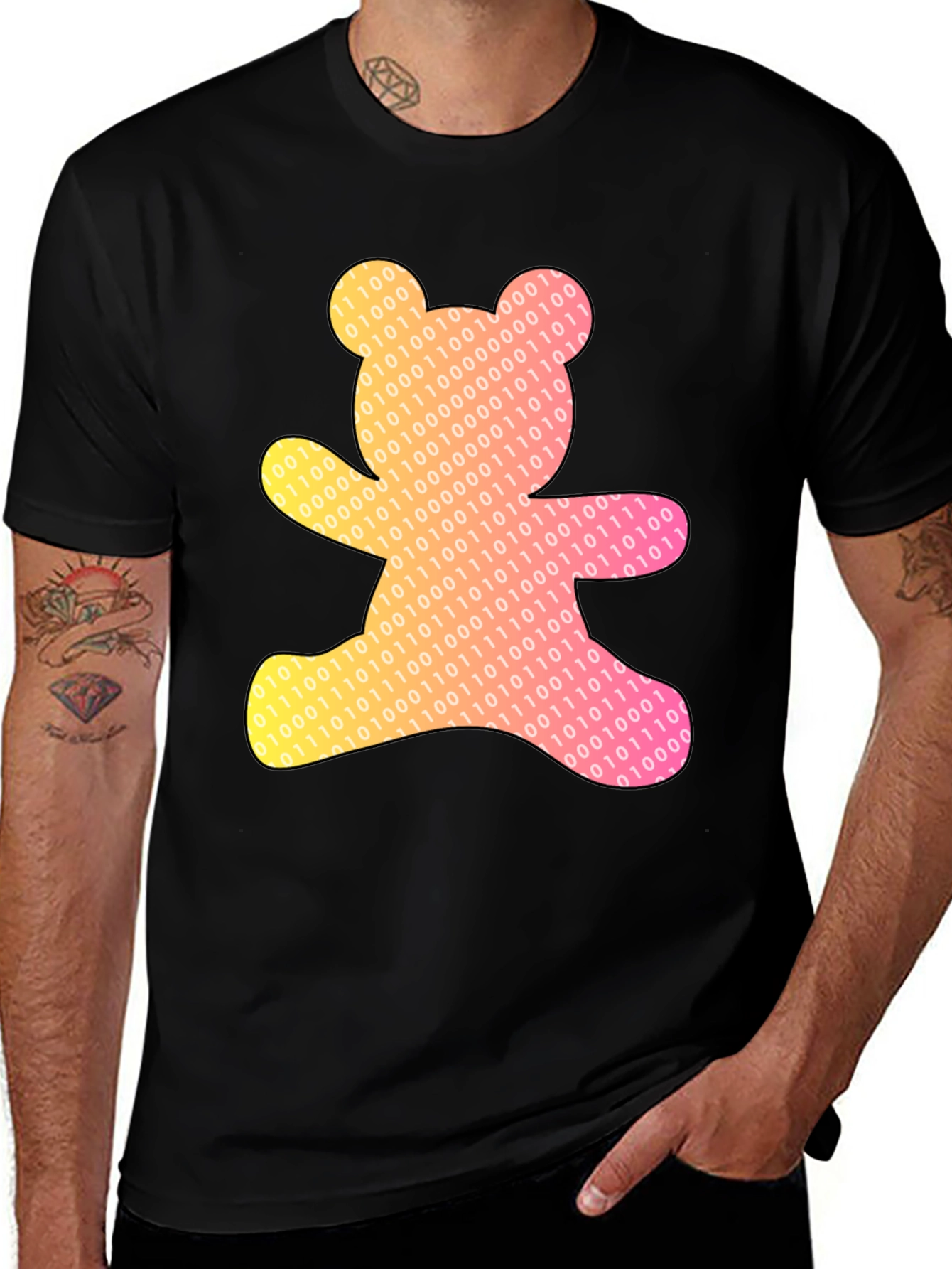 Binary Bear Graphic T-Shirt - Black Cotton Tee