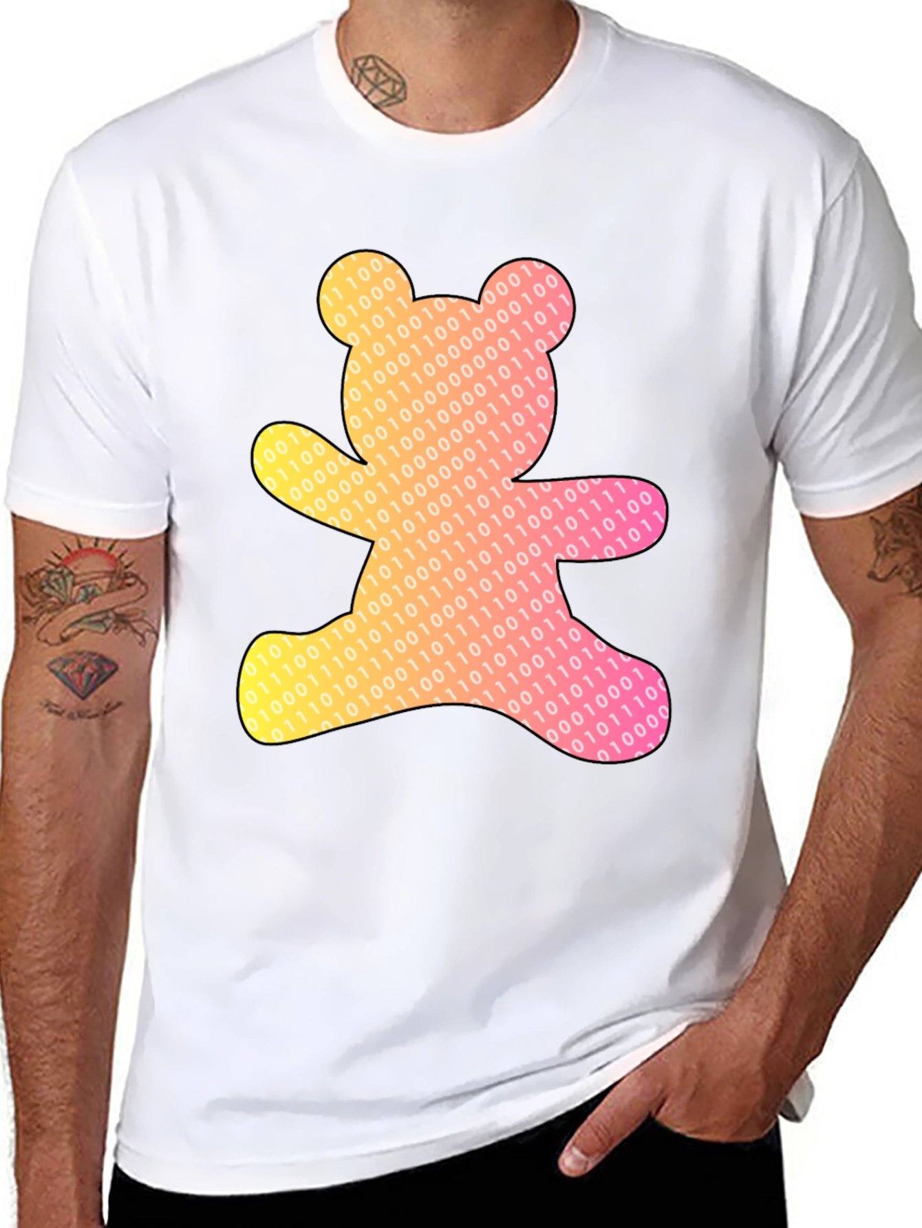 Binary Bear Graphic T-Shirt - Black Cotton Tee