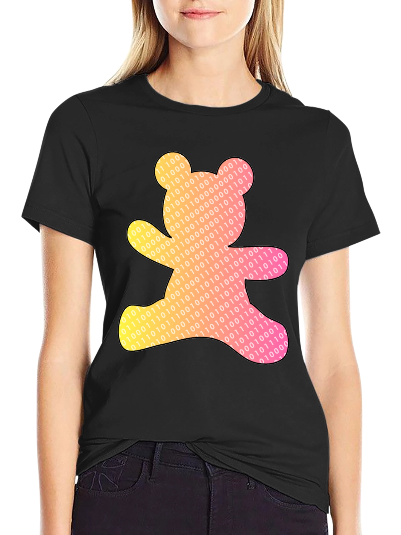 Binary Bear Graphic T-Shirt - Black Cotton Tee