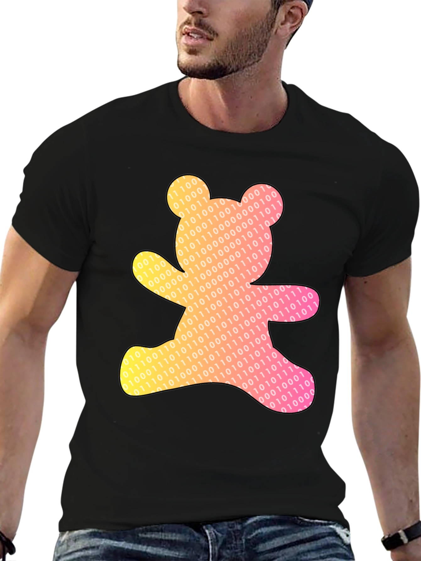 Binary Bear Graphic T-Shirt - Black Cotton Tee