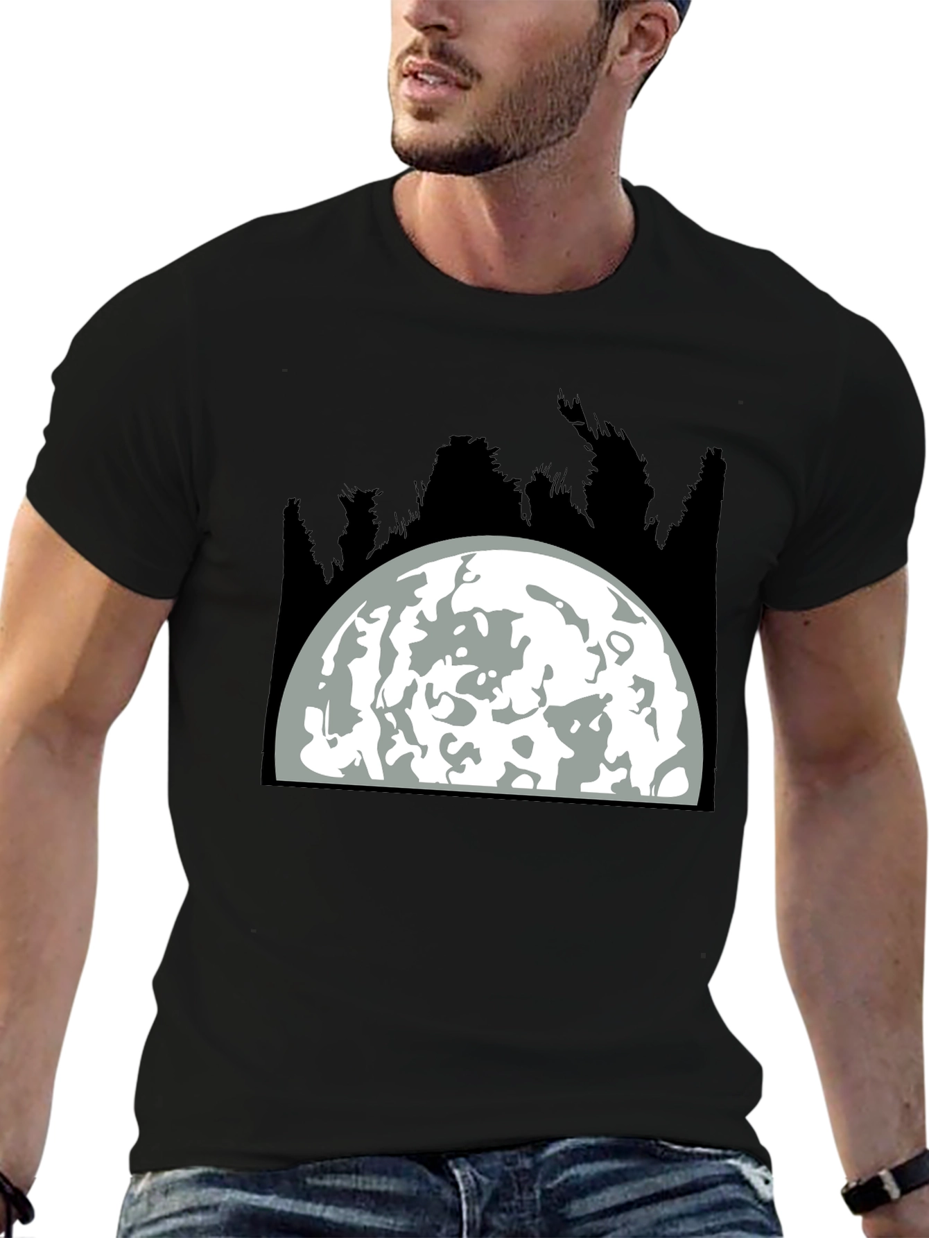 Moon Graphic Tee - Black Cotton Blend