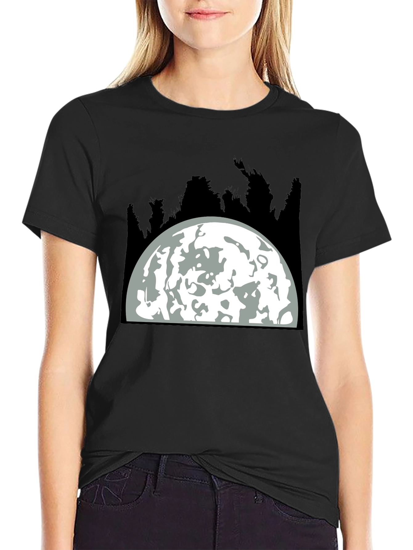 Moon Graphic Tee - Black Cotton Blend