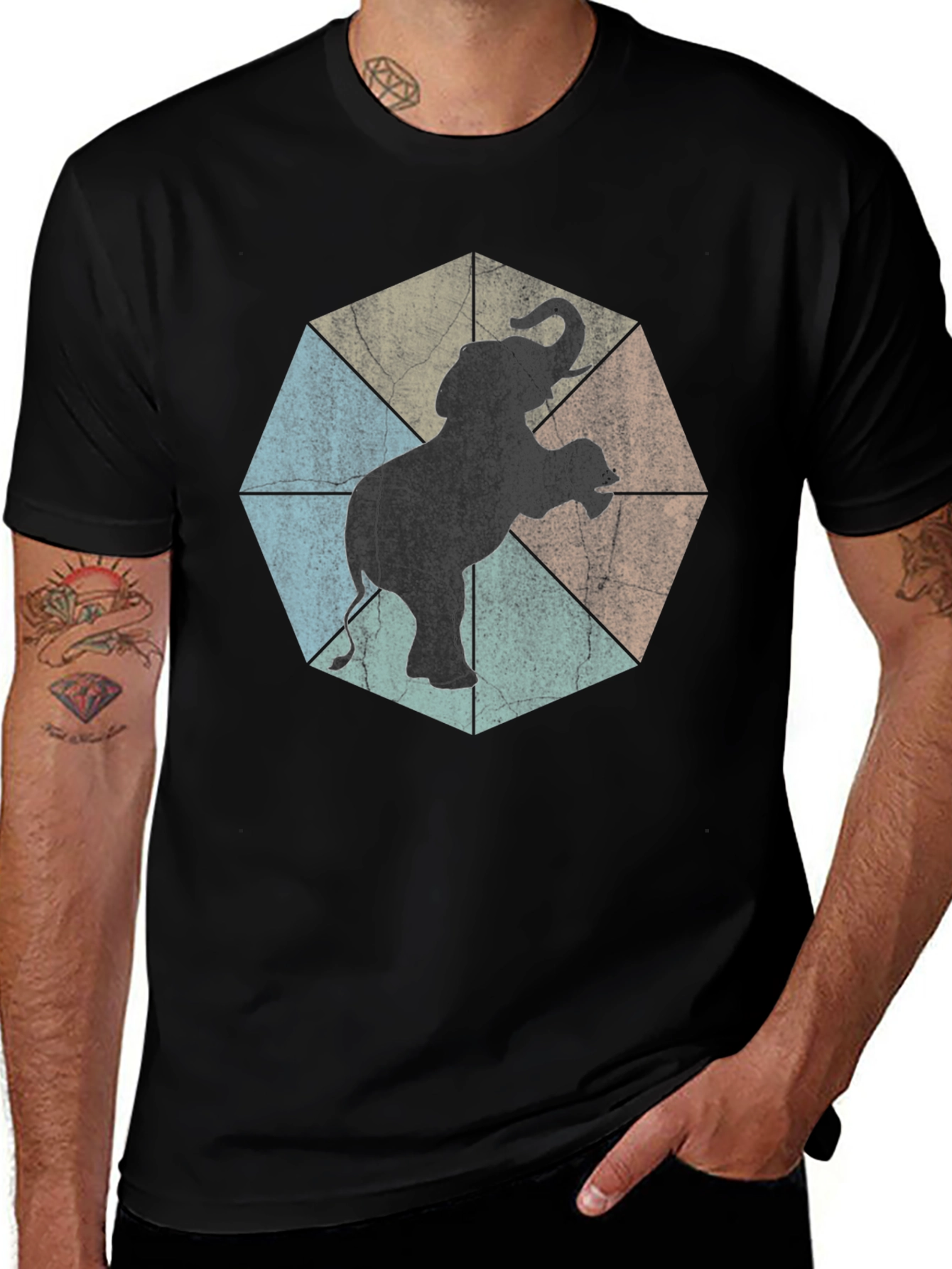 Retro Elephant Graphic Tee - Cool Animal Print Shirt