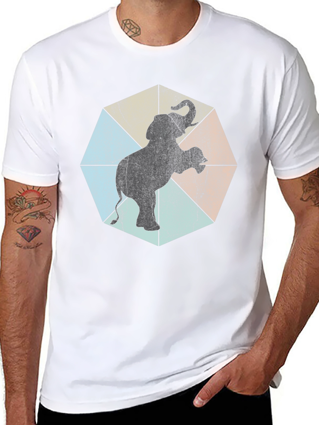 Retro Elephant Graphic Tee - Cool Animal Print Shirt