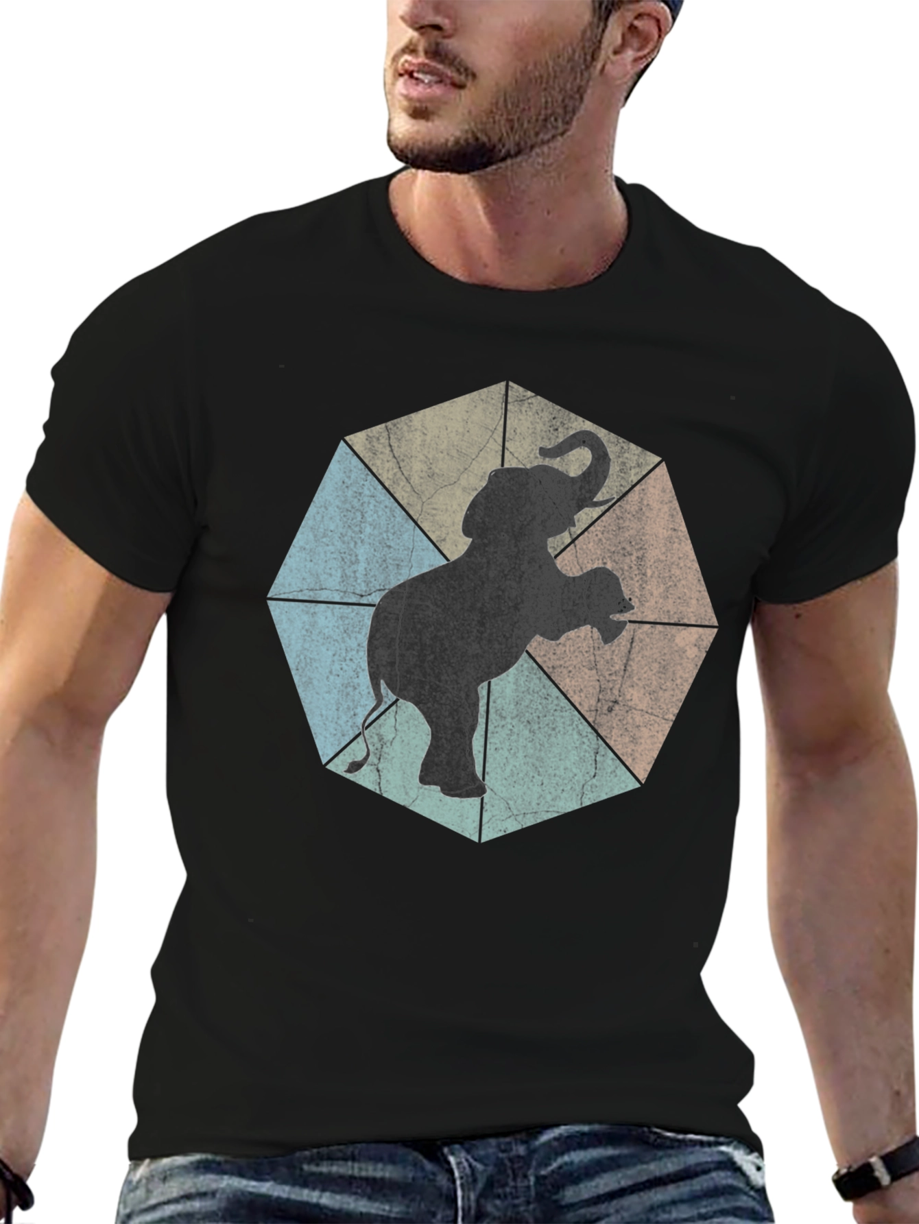 Retro Elephant Graphic Tee - Cool Animal Print Shirt