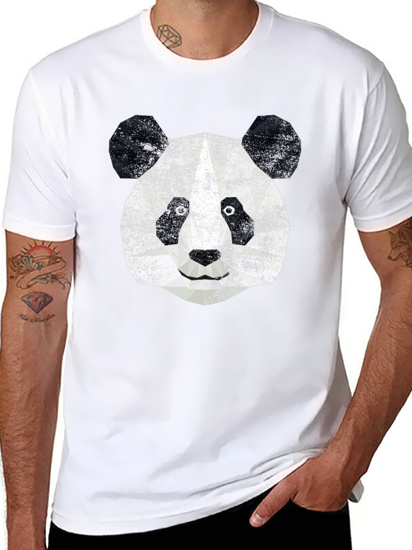Geometric Panda Graphic Tee - Modern Black T-Shirt