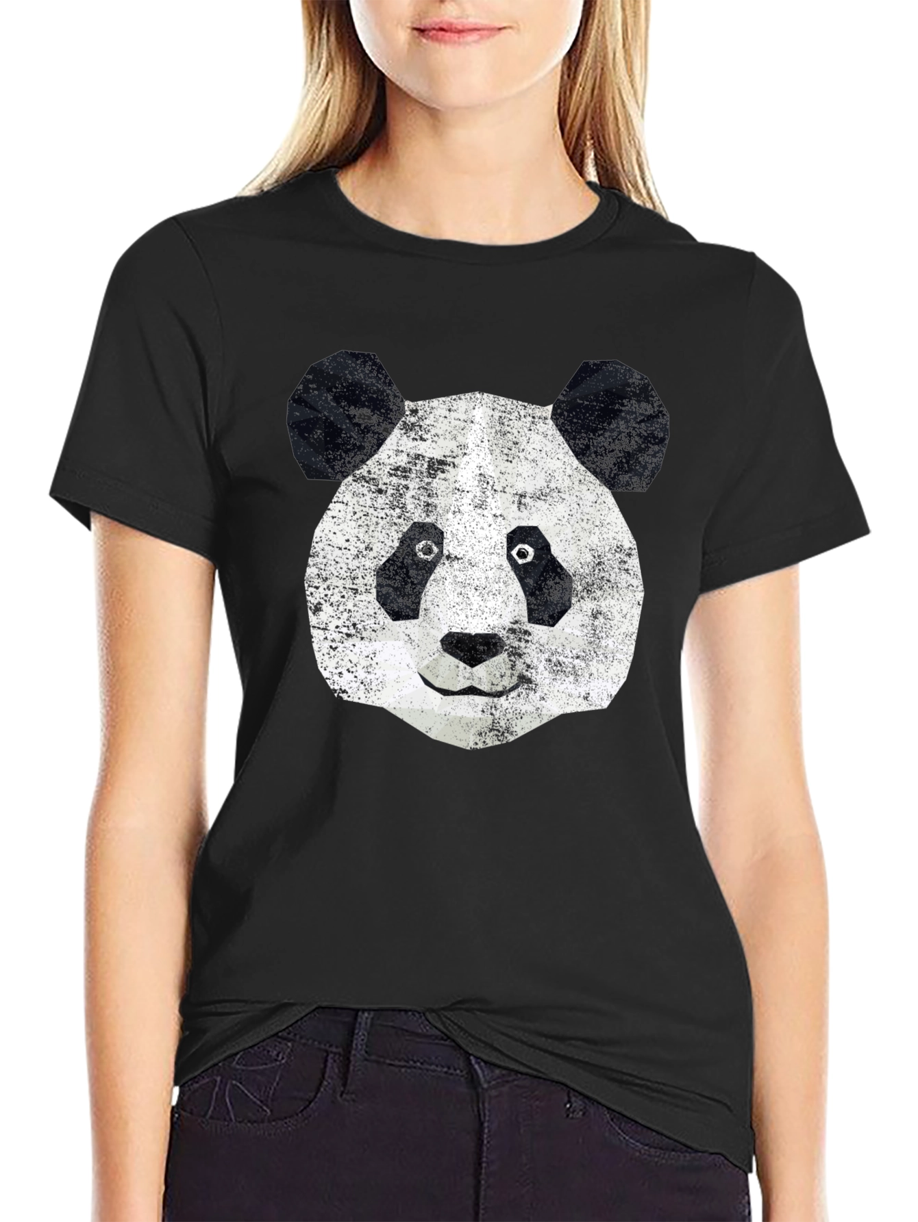 Geometric Panda Graphic Tee - Modern Black T-Shirt