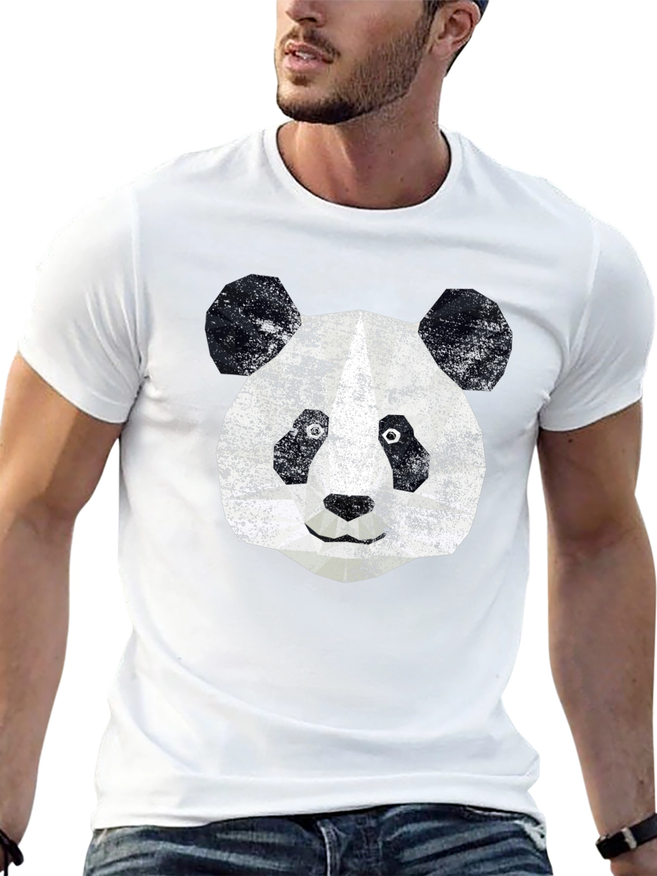 Geometric Panda Graphic Tee - Modern Black T-Shirt