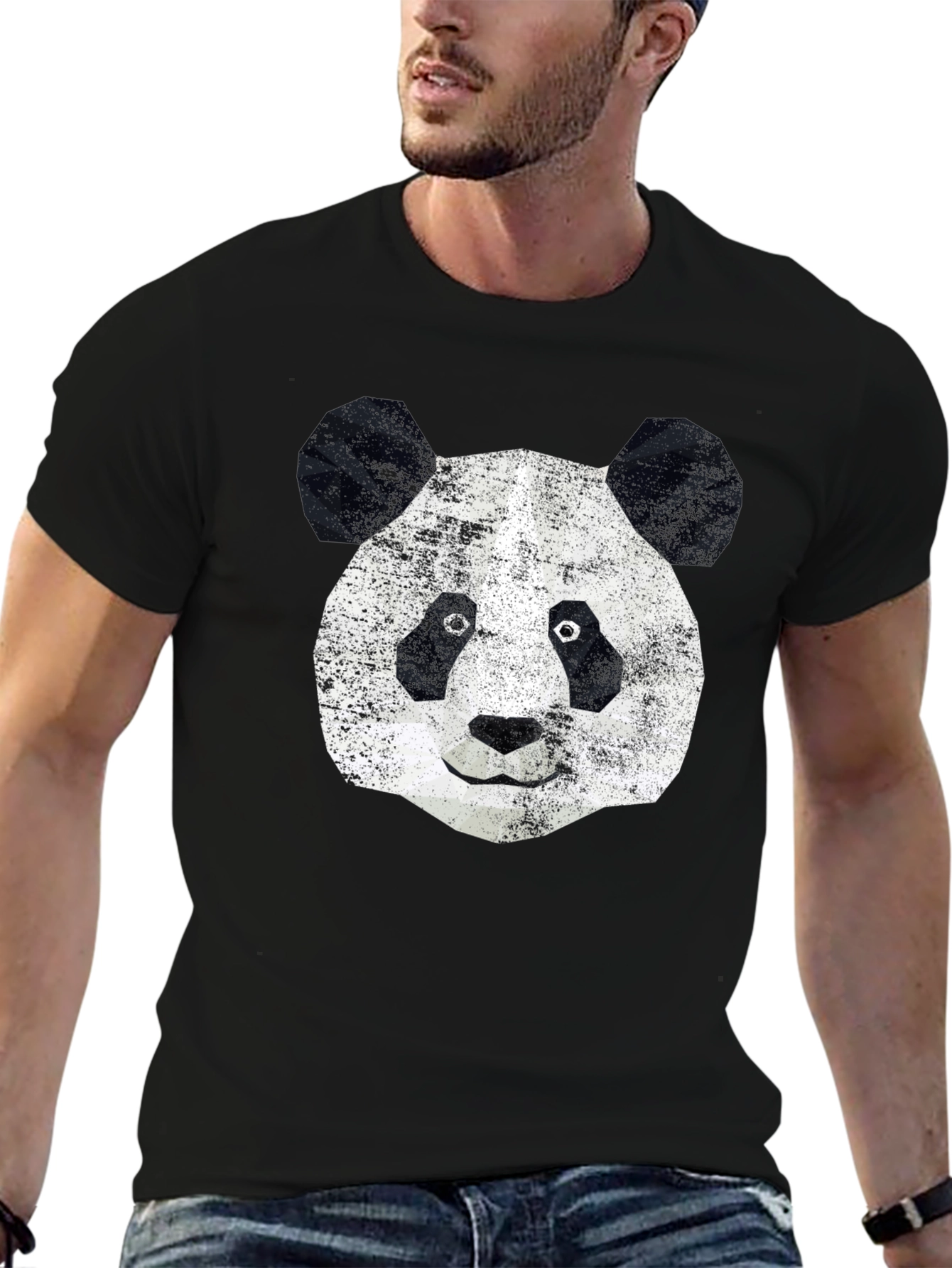 Geometric Panda Graphic Tee - Modern Black T-Shirt