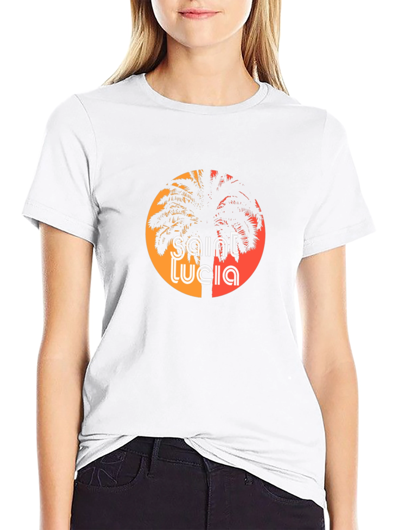 Saint Lucia Palm Tree Graphic Black T-Shirt