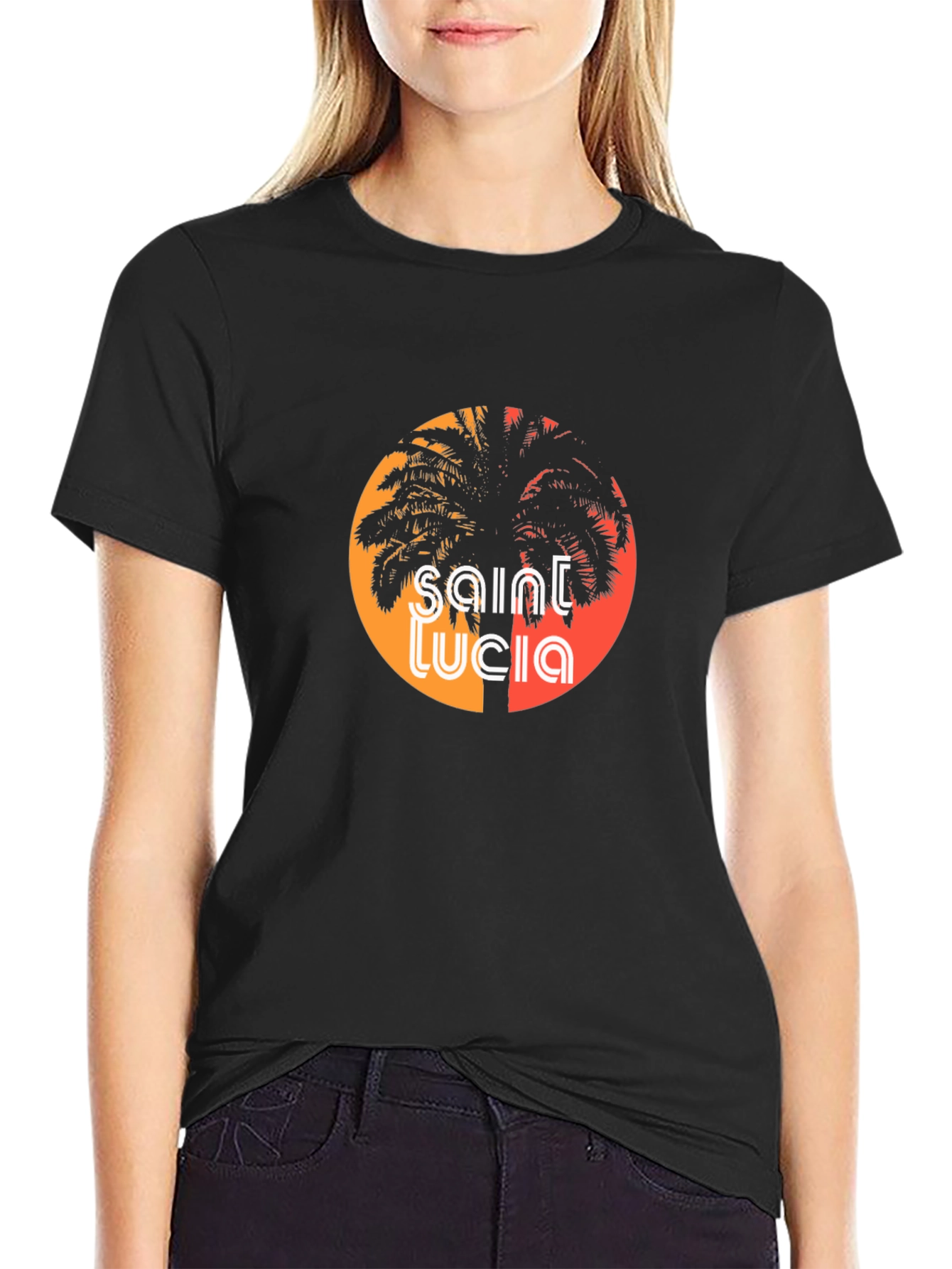 Saint Lucia Palm Tree Graphic Black T-Shirt