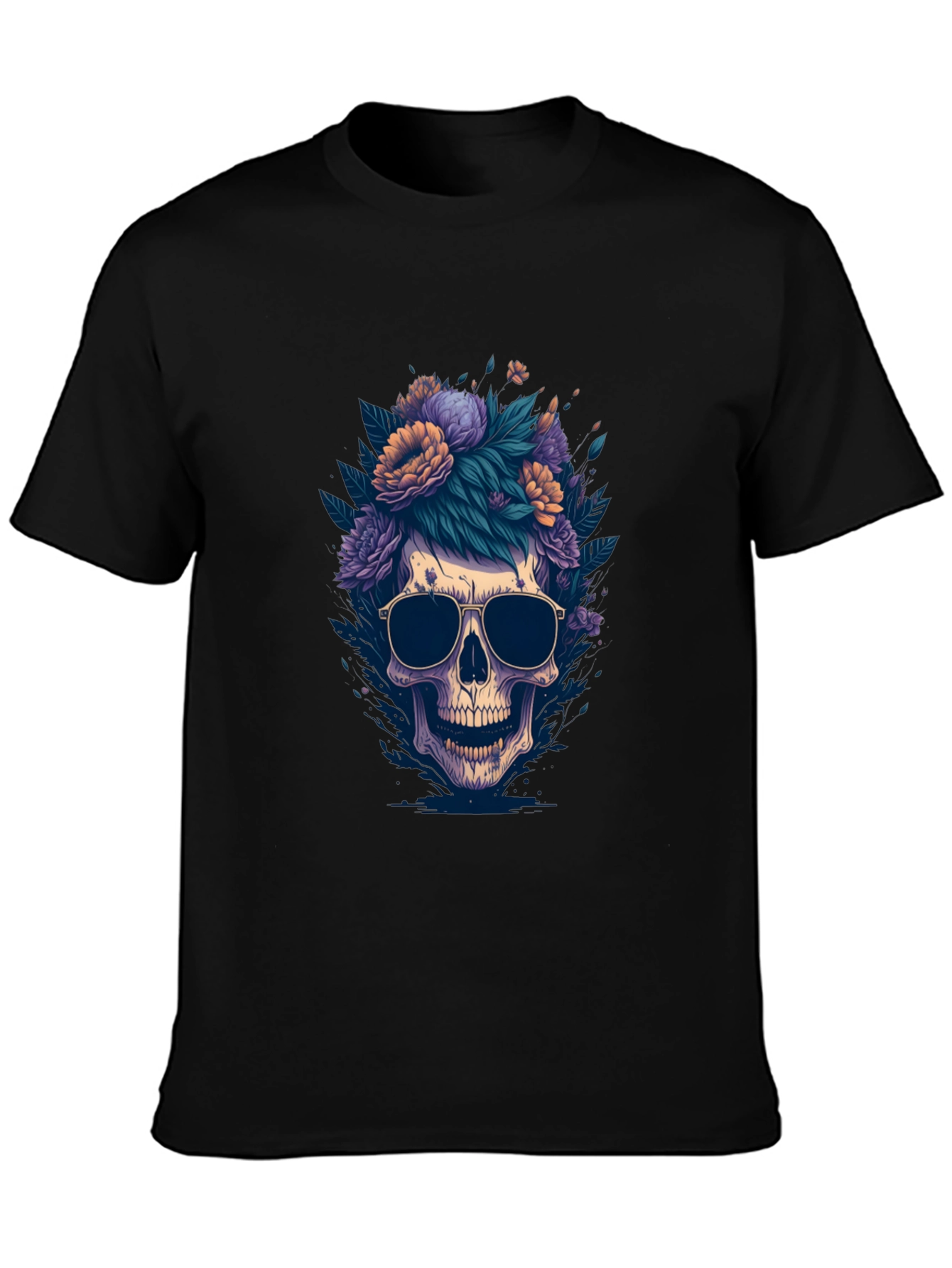 Skull & Flowers Graphic Tee - Black