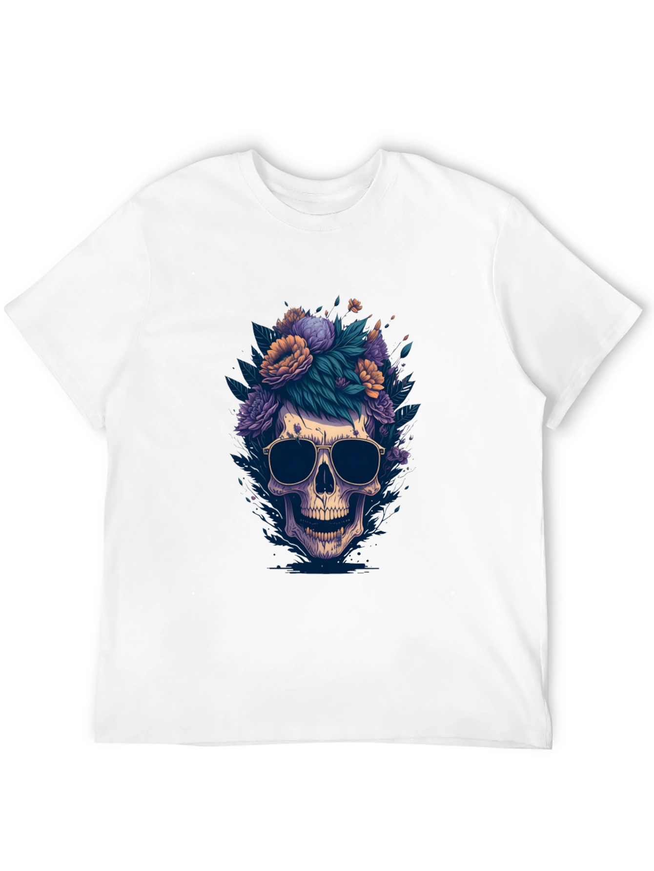 Skull & Flowers Graphic Tee - Black