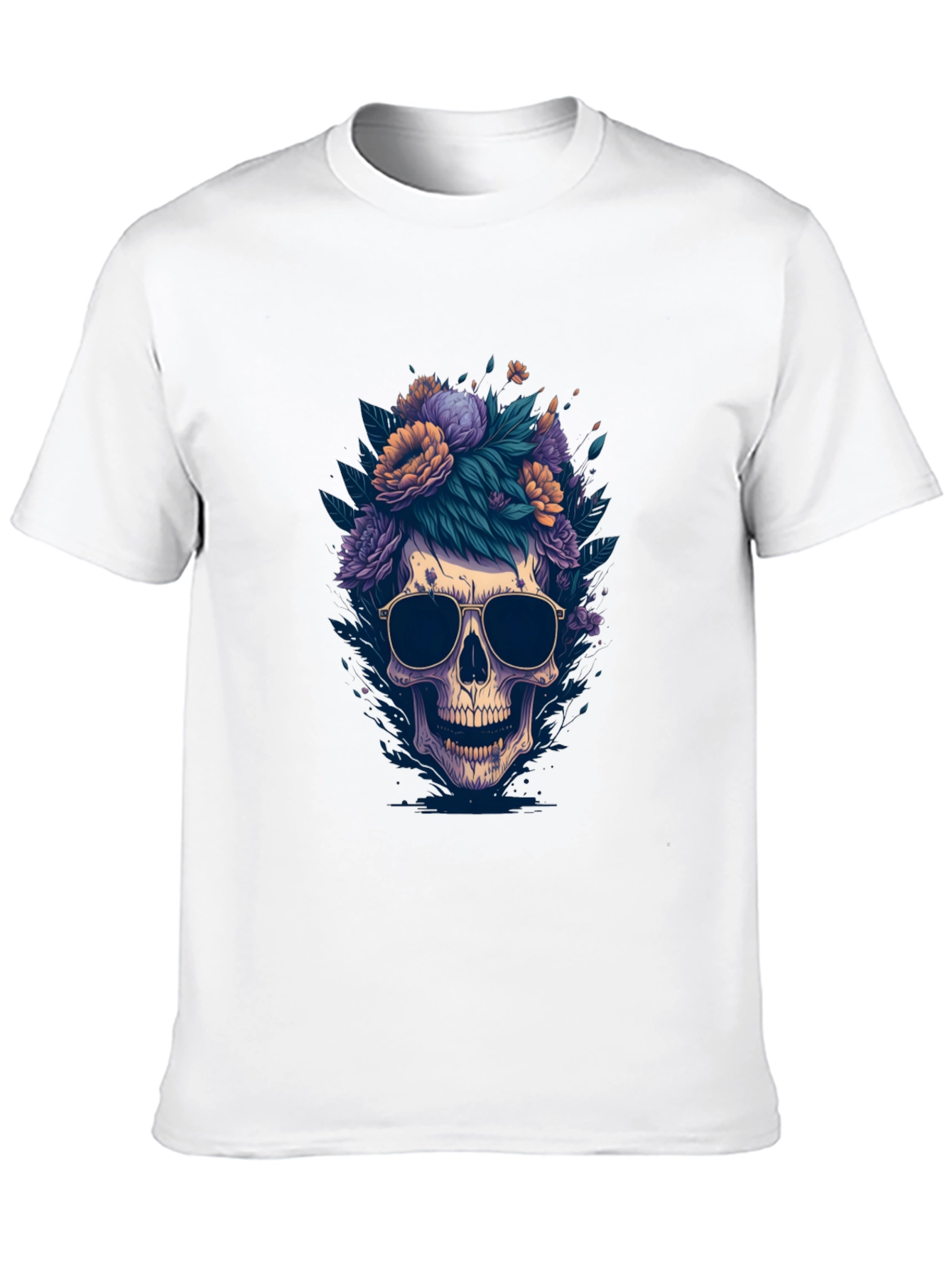 Skull & Flowers Graphic Tee - Black