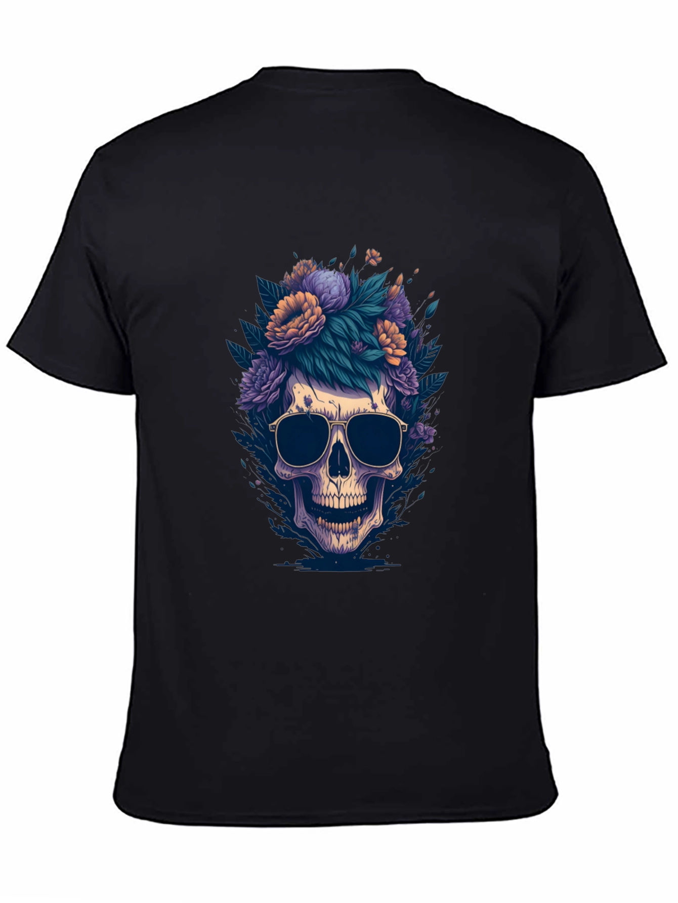 Skull & Flowers Graphic Tee - Black