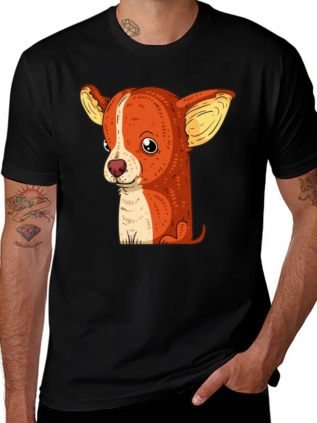 Cute Chihuahua Dog Graphic Print Black T-Shirt