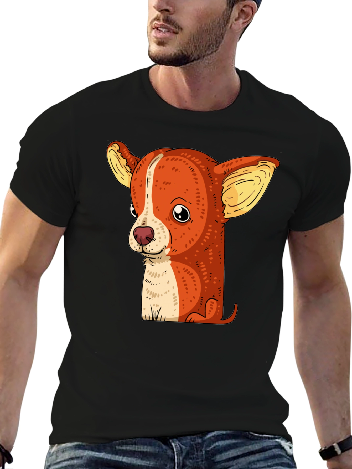 Cute Chihuahua Dog Graphic Print Black T-Shirt