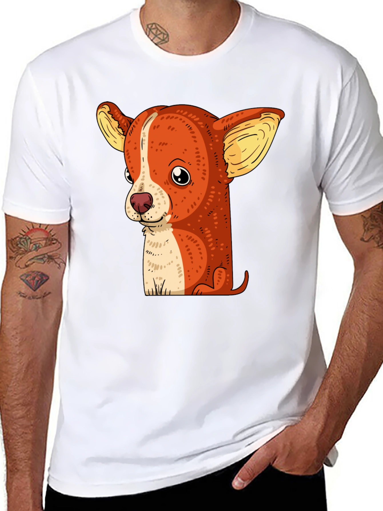 Cute Chihuahua Dog Graphic Print Black T-Shirt
