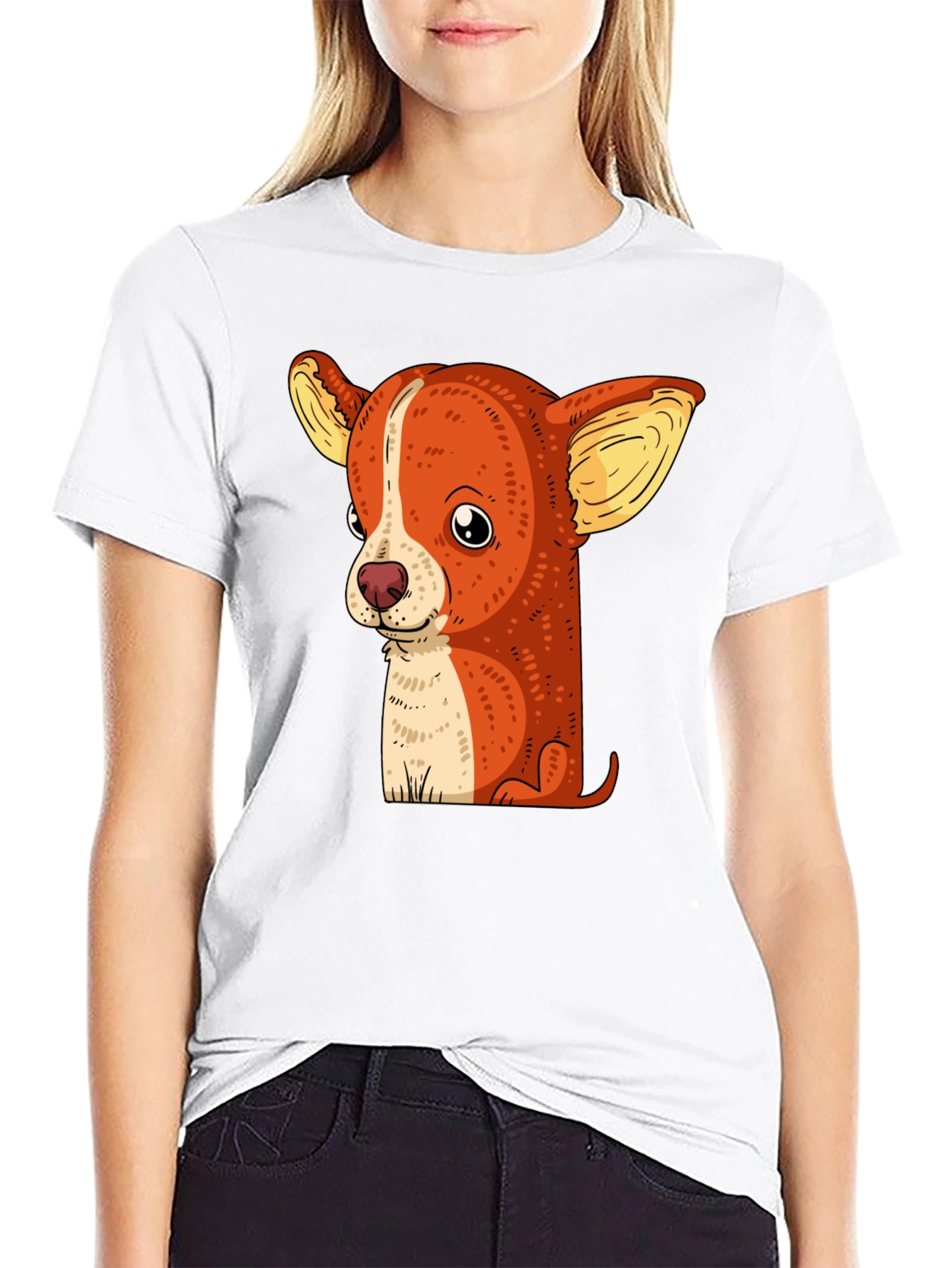 Cute Chihuahua Dog Graphic Print Black T-Shirt