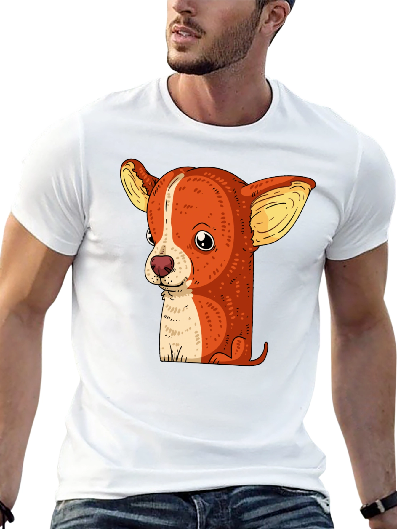 Cute Chihuahua Dog Graphic Print Black T-Shirt
