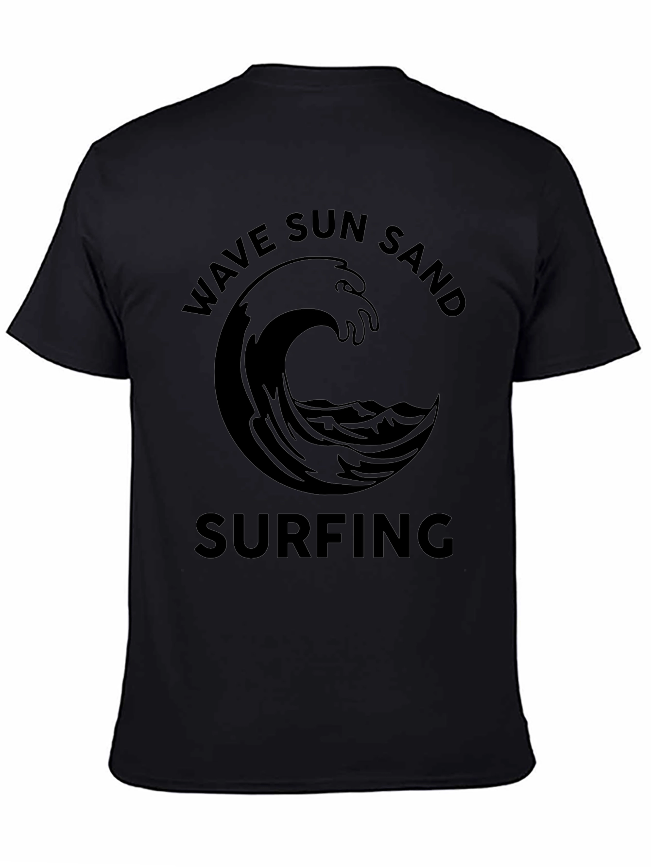 Wave Sun Sand Surfing Black Graphic Tee