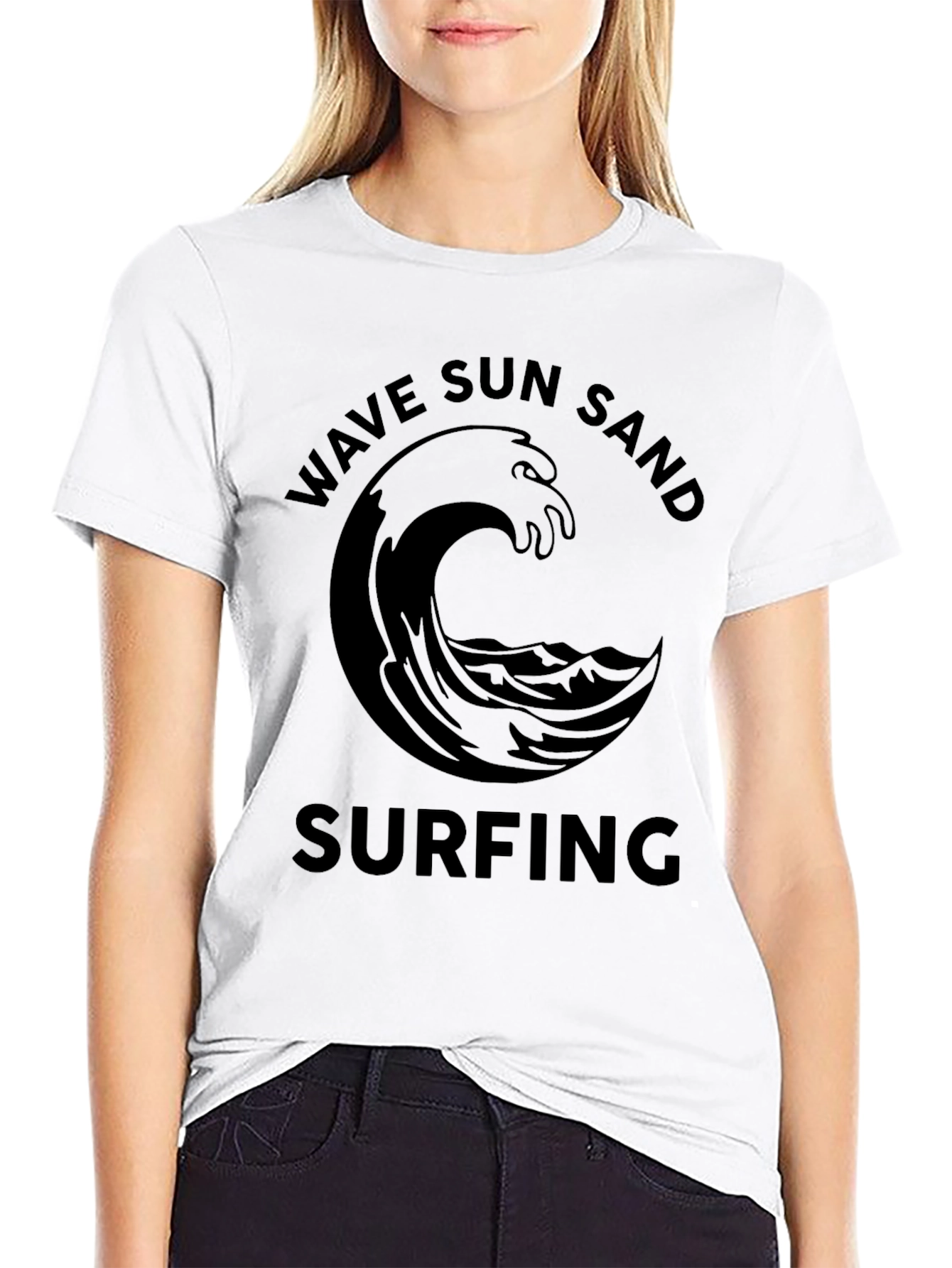 Wave Sun Sand Surfing Black Graphic Tee