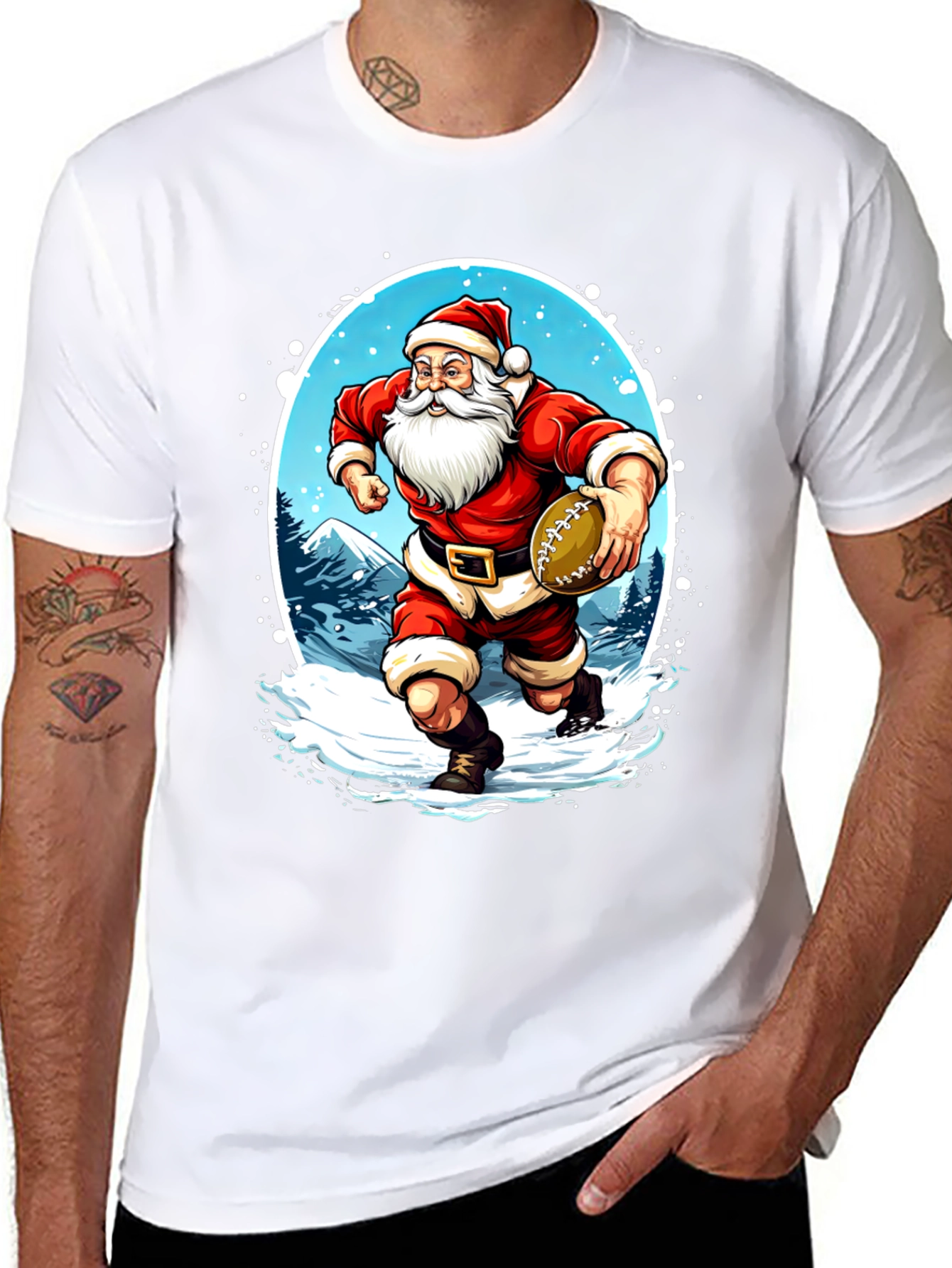 Santa Football T-Shirt Holiday Sports Tee