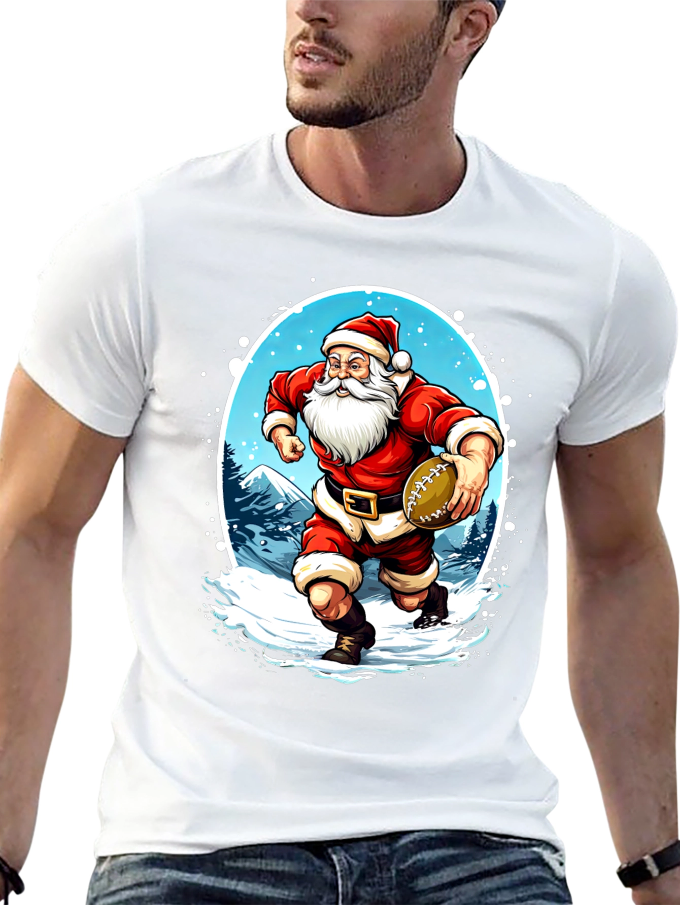 Santa Football T-Shirt Holiday Sports Tee