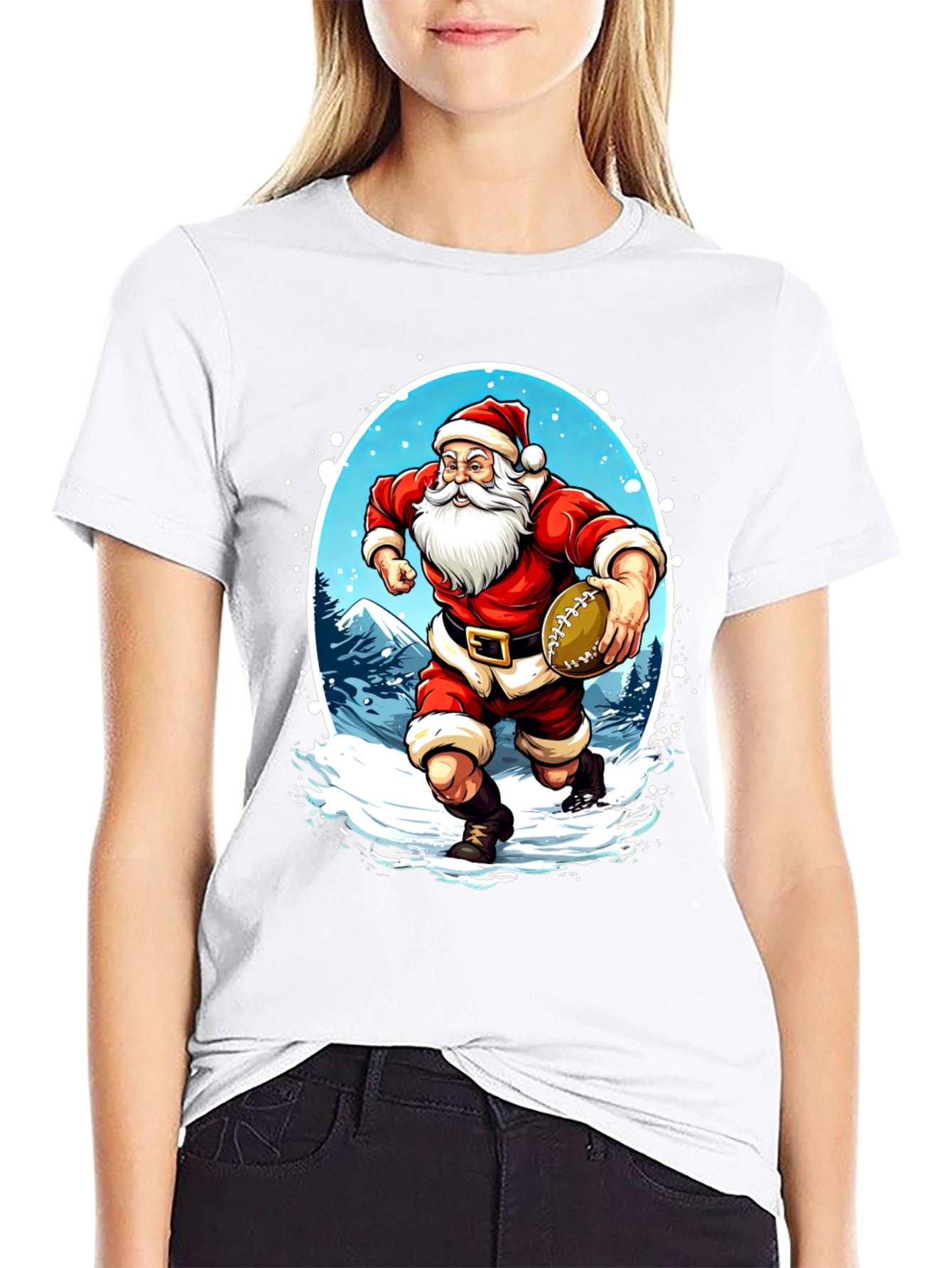 Santa Football T-Shirt Holiday Sports Tee