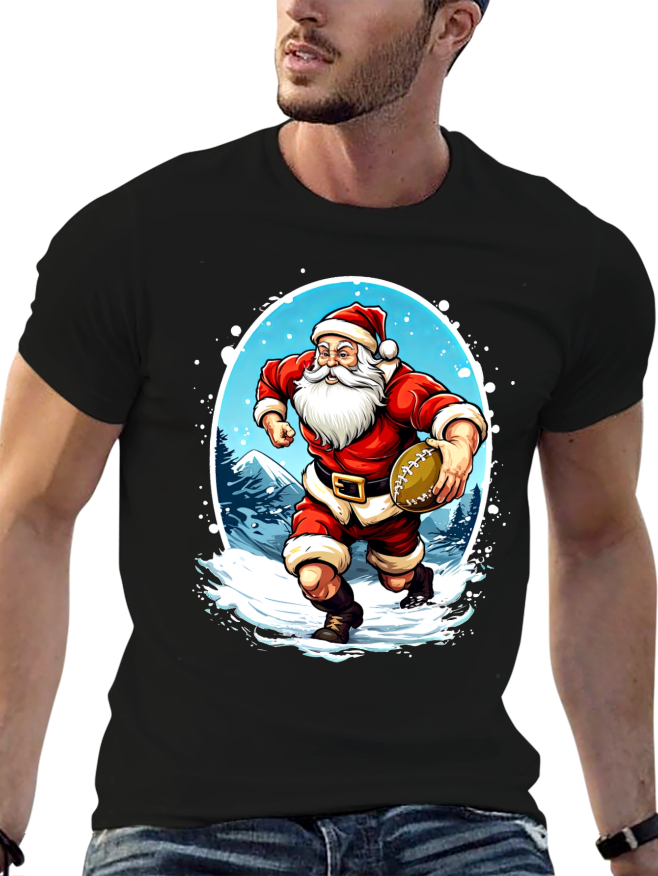 Santa Football T-Shirt Holiday Sports Tee