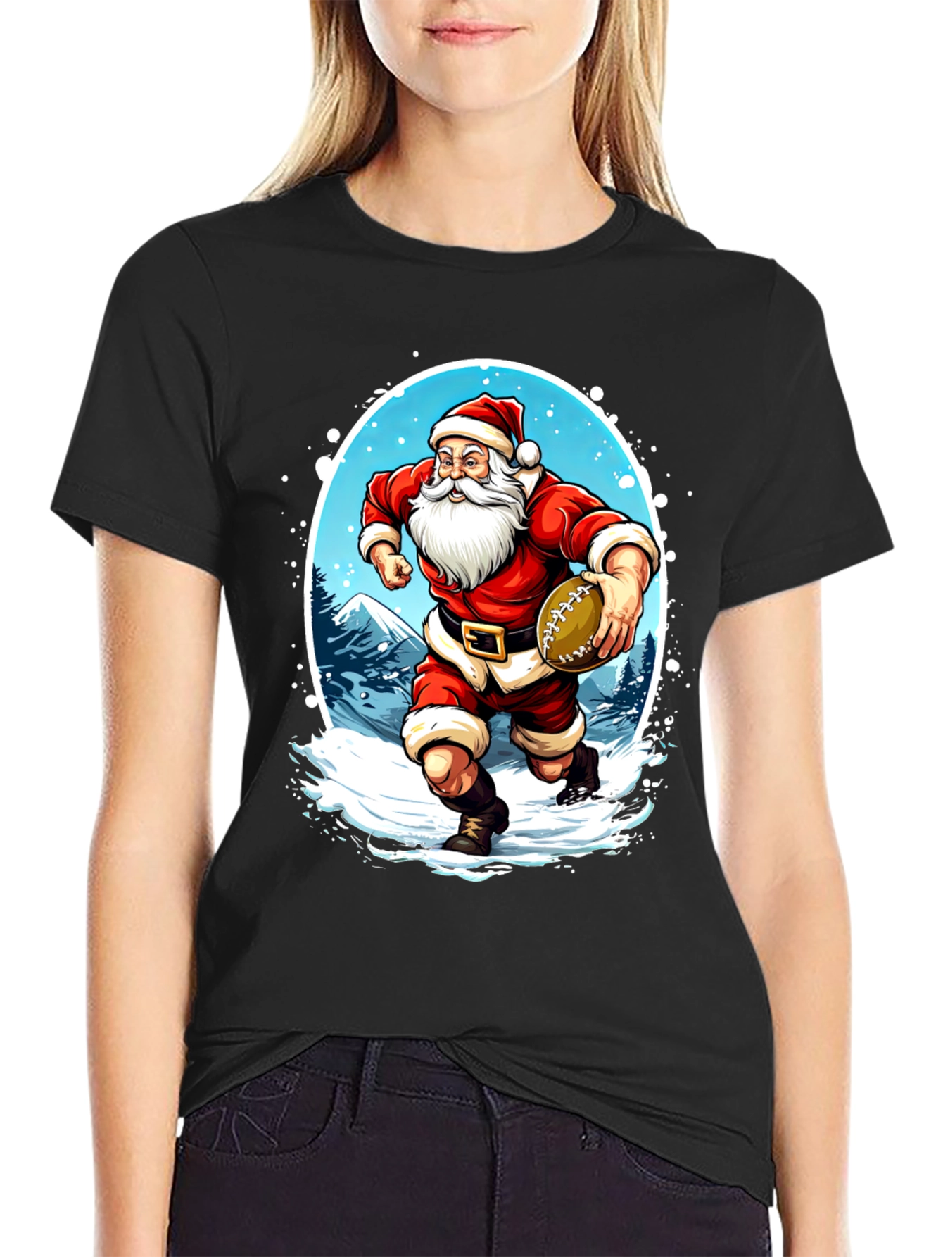 Santa Football T-Shirt Holiday Sports Tee