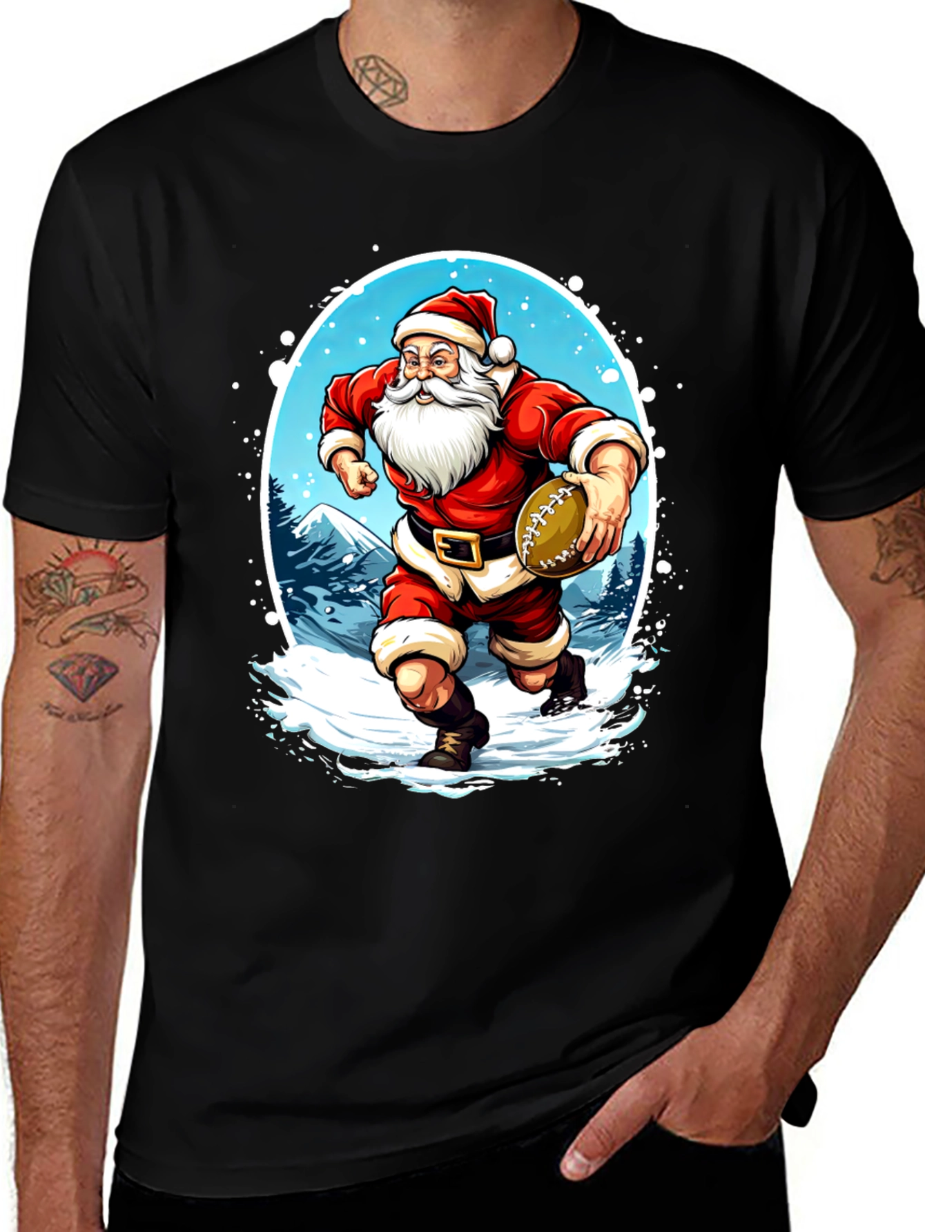 Santa Football T-Shirt Holiday Sports Tee