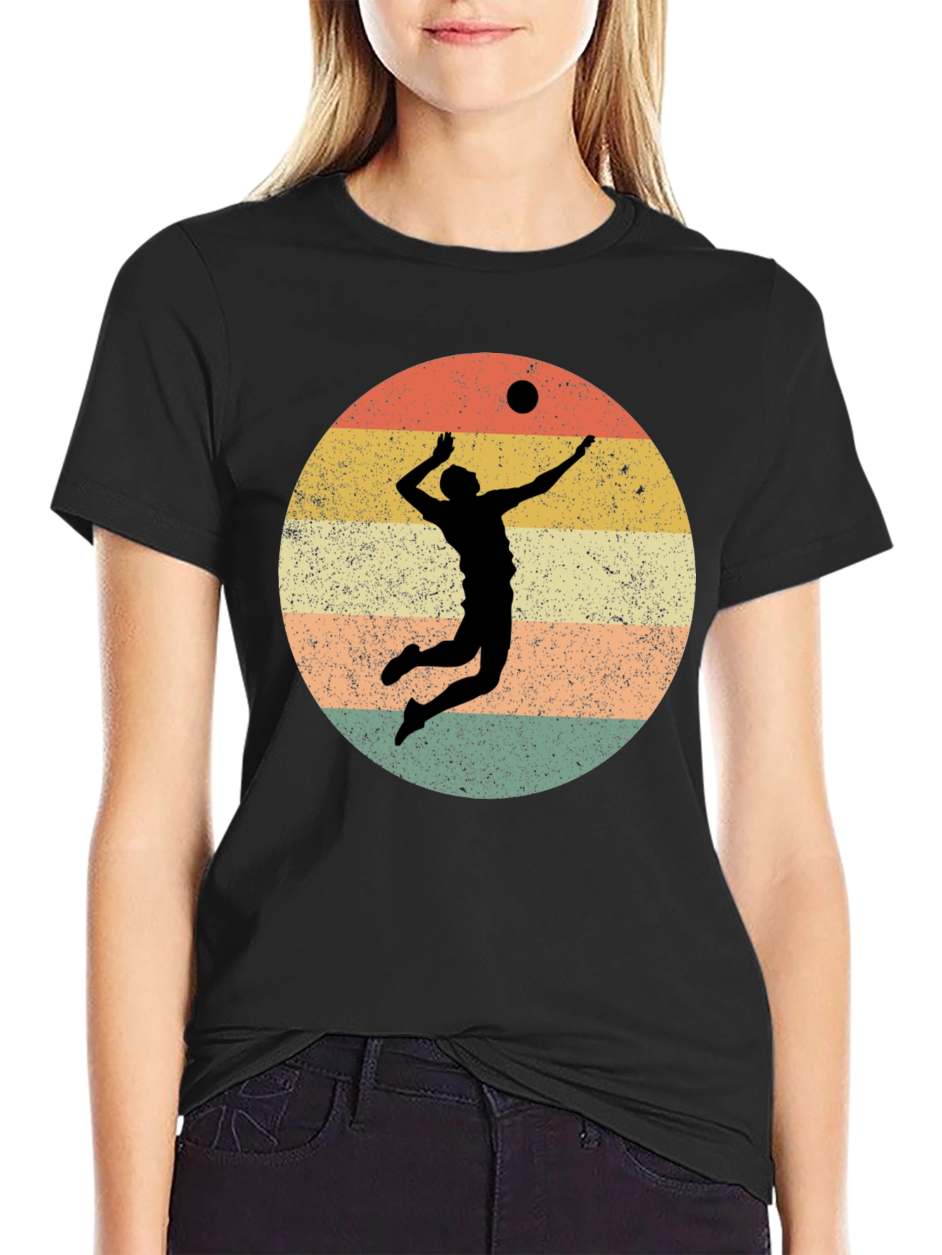 Volleyball Retro Graphic Tee - Black T-Shirt