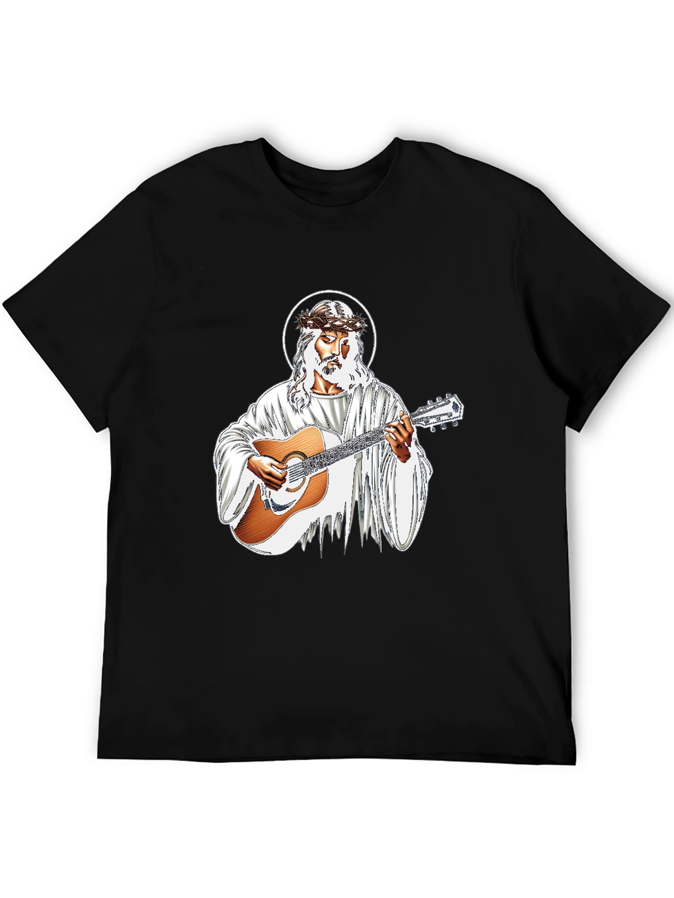 Jesus Christ Guitarist Graphic Black T-Shirt